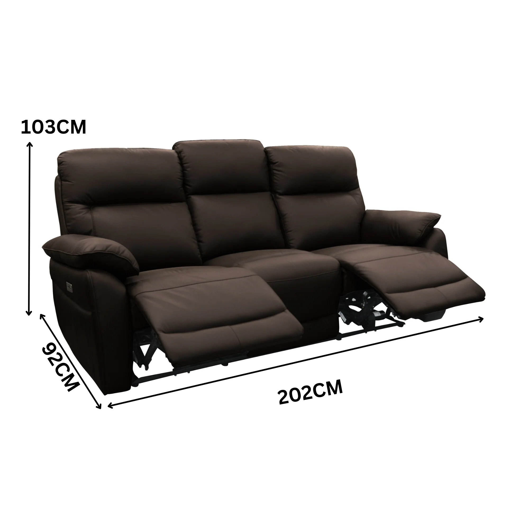North Star 1+1+3 Seater Electric Power Genuine Leather Recliner Sofa Lounge Chocolate - Image 3