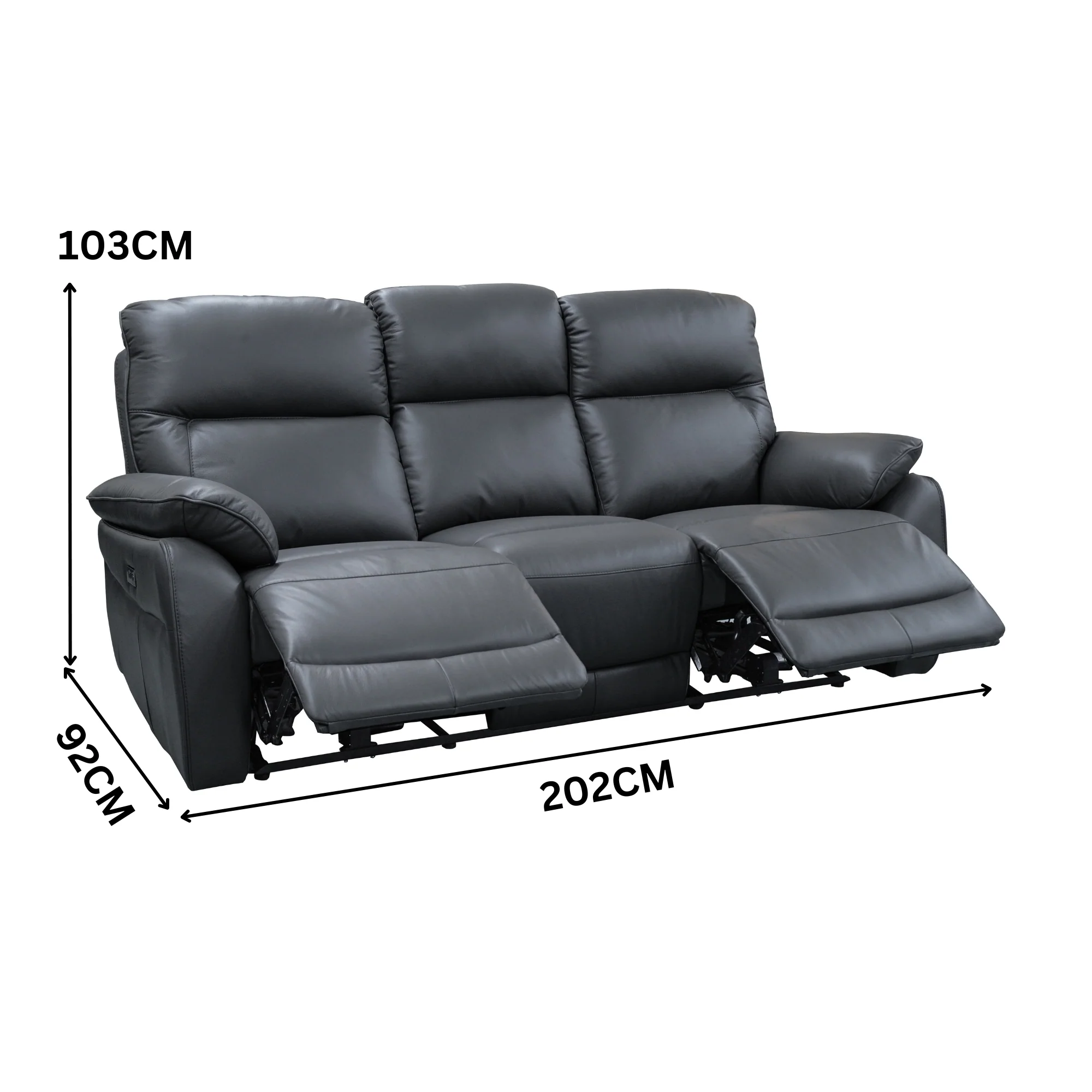 North Star 1+1+3 Seater Electric Power Genuine Leather Recliner Sofa Lounge Graphite Grey - Image 3