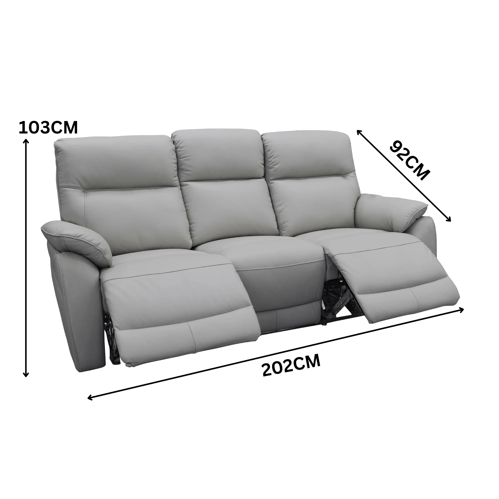 North Star 1+1+3 Seater Electric Power Genuine Leather Recliner Sofa Lounge Silver - Image 3