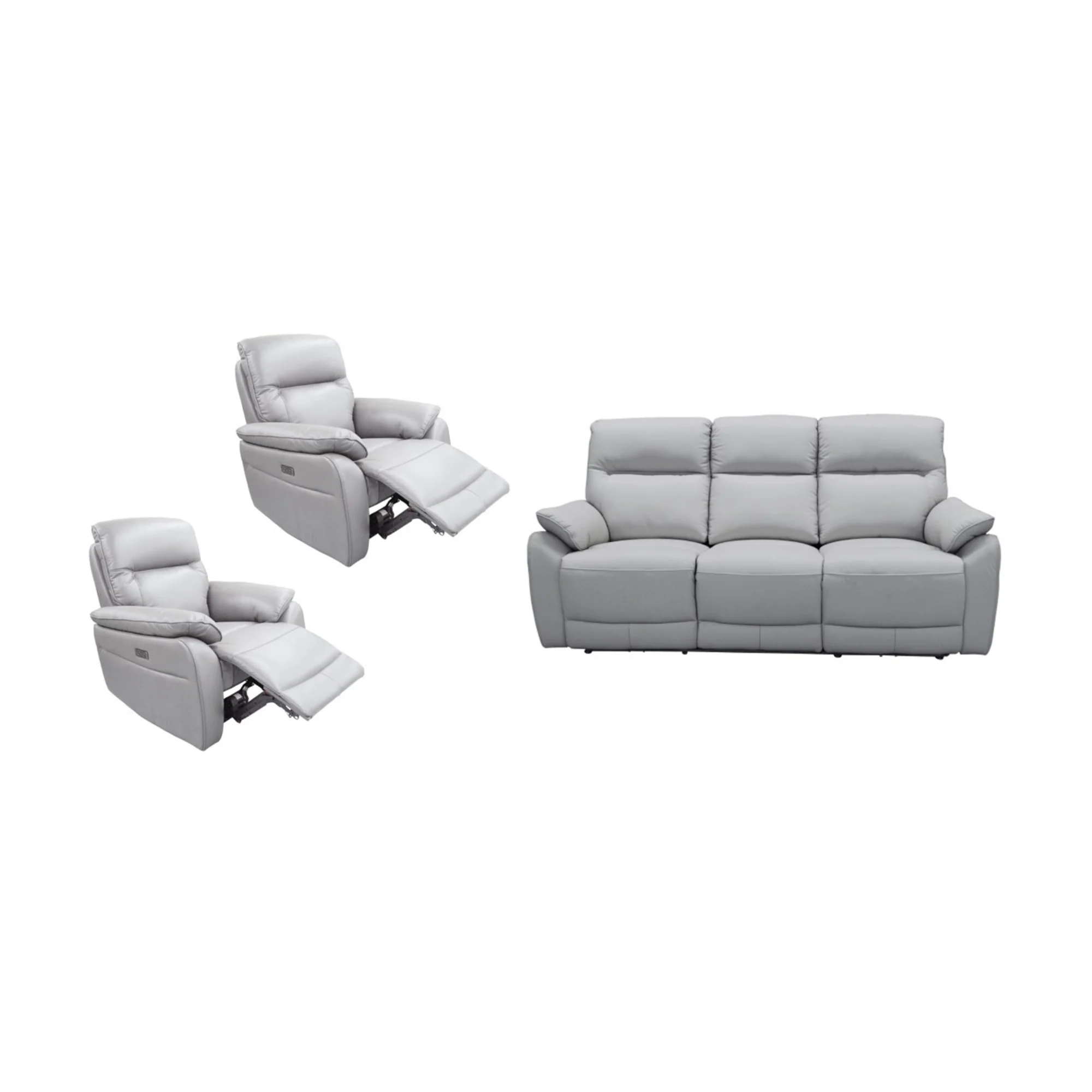 North Star 1+1+3 Seater Electric Power Genuine Leather Recliner Sofa Lounge Silver - Image 7