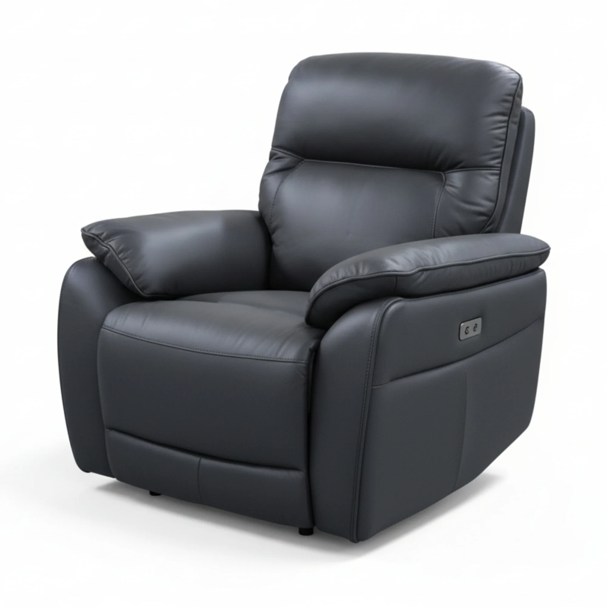 North Star Single Seater Electric Power Genuine Leather Recliner Sofa Lounge Graphite Grey - Image 2