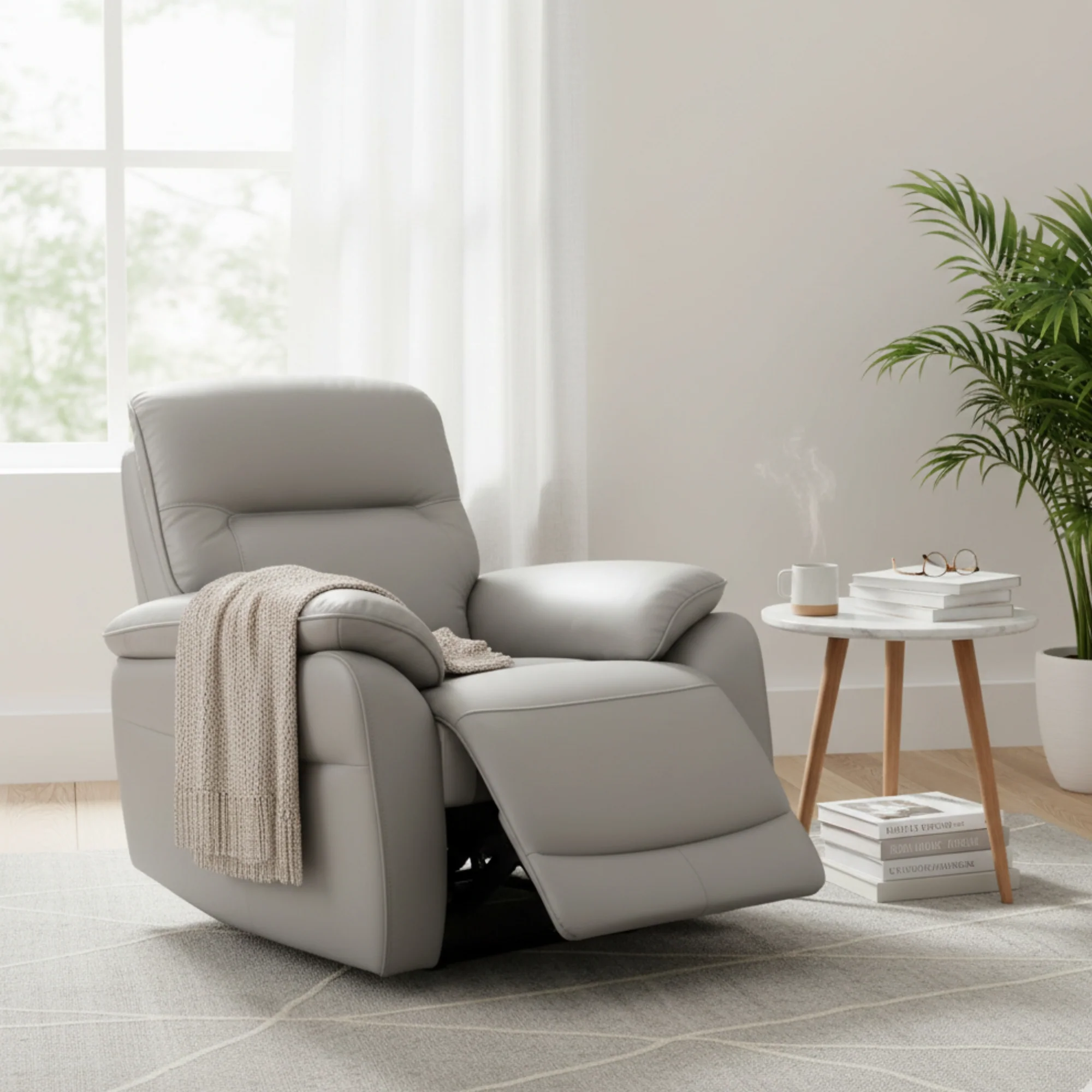 North Star Single Seater Electric Power Genuine Leather Recliner Sofa Lounge Silver