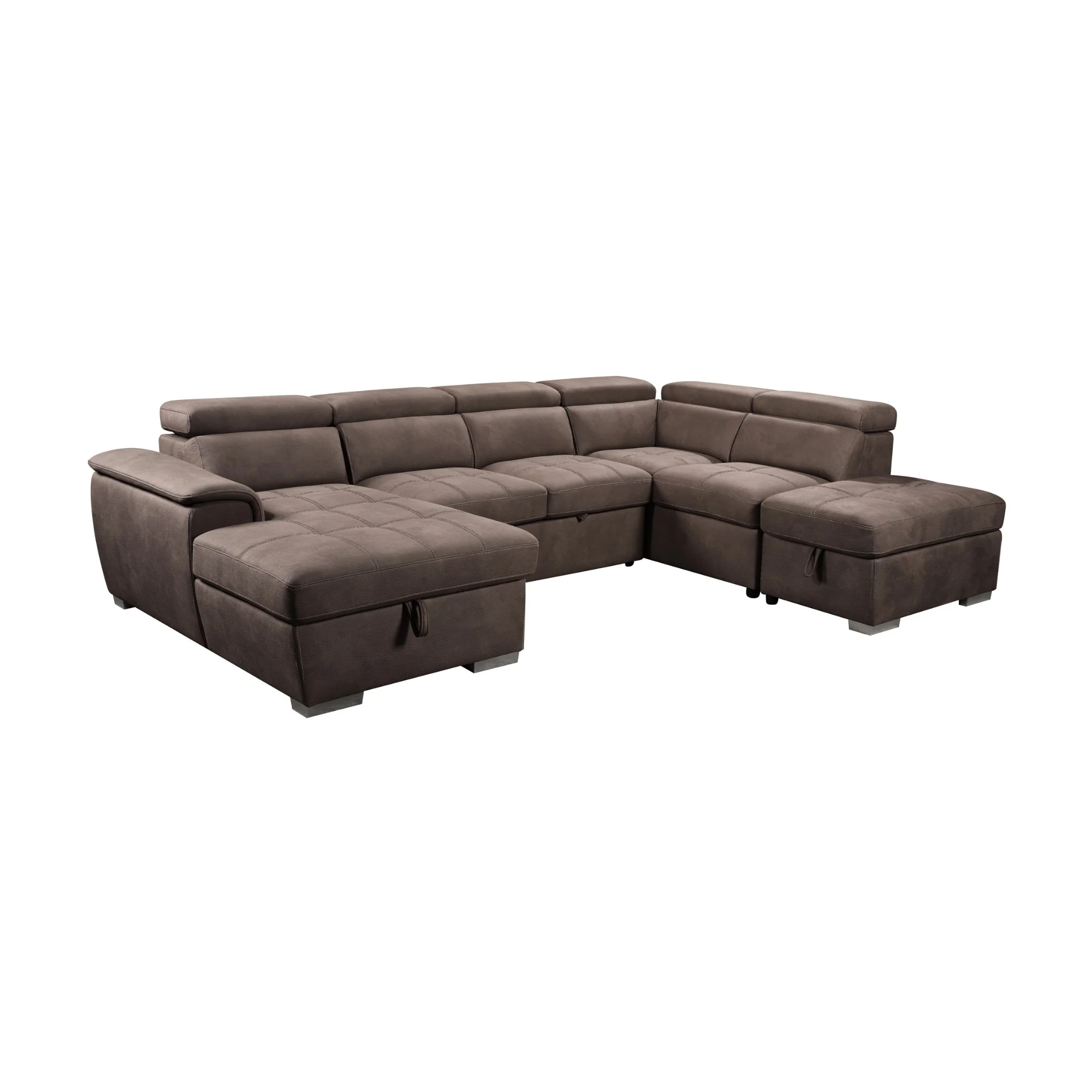 Oasis 4 Seater Fabric Corner Modular Sofa Bed Storage RHF Chaise Ottoman Mushroom Brown - Image 2