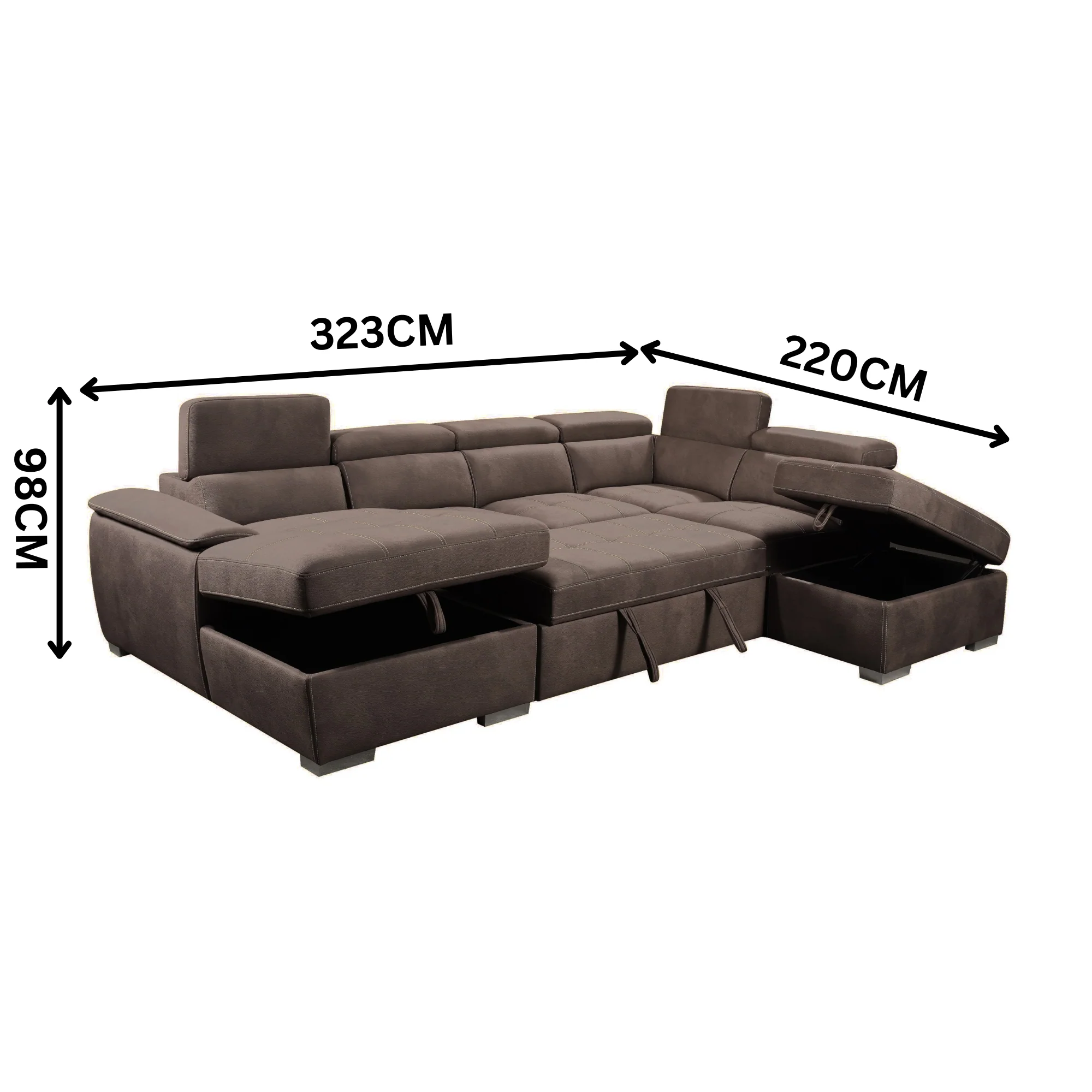 Oasis 4 Seater Fabric Corner Modular Sofa Bed Storage RHF Chaise Ottoman Mushroom Brown - Image 5