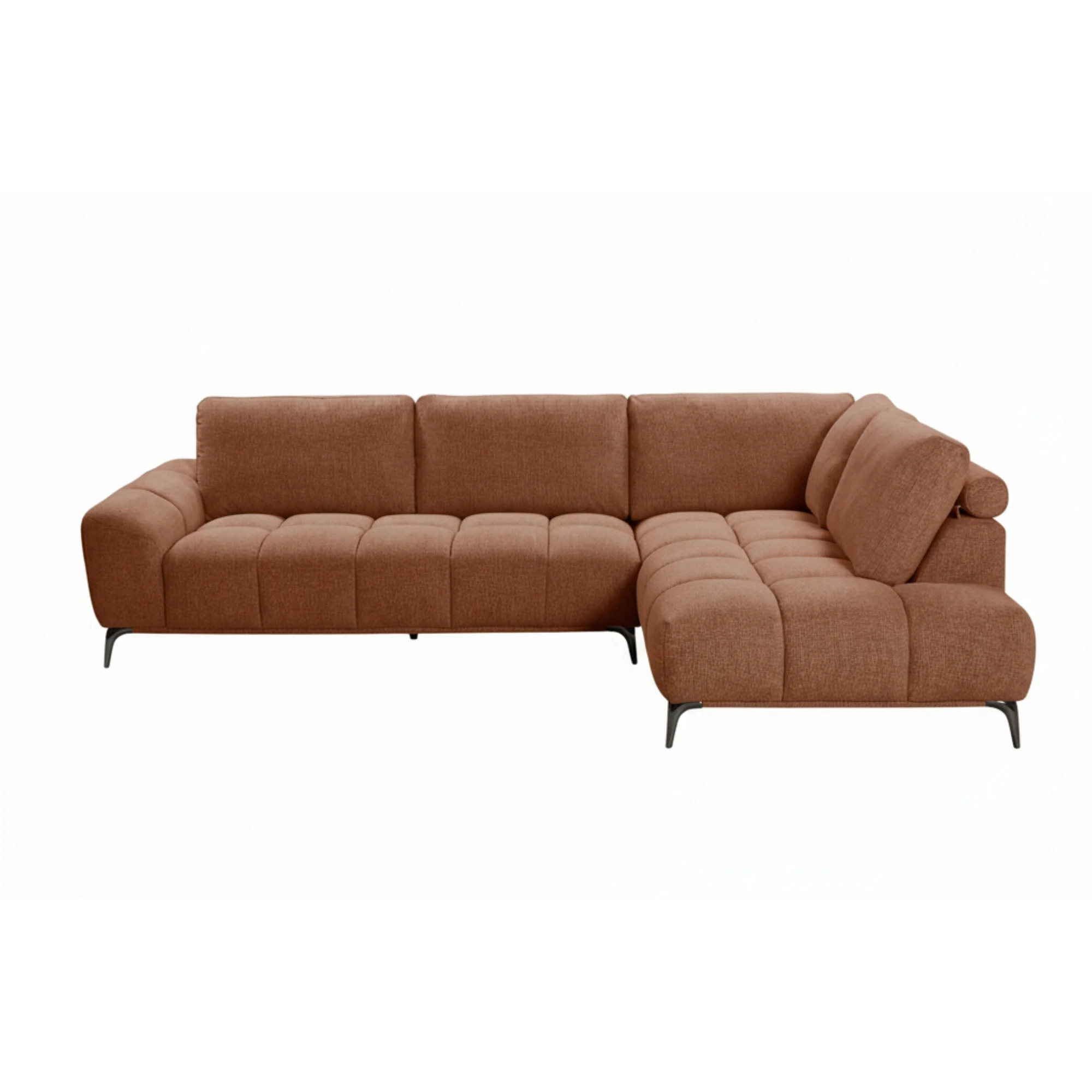 Odessa 3 Seater Corner Sofa Fabric Lounge RHF Chaise Rust Brown - Image 2