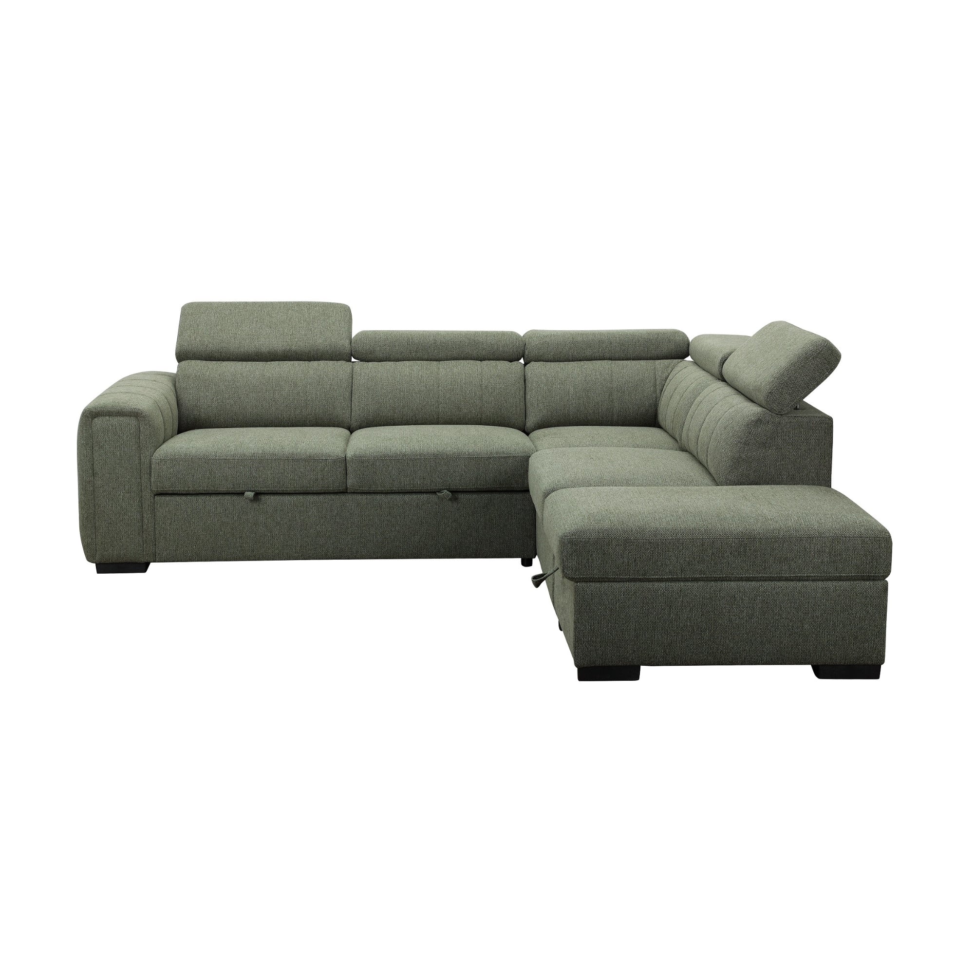 Olia 2 Seater Fabric Modular Corner Pull Out Sofa Bed Storage Ottoman Green - Image 2