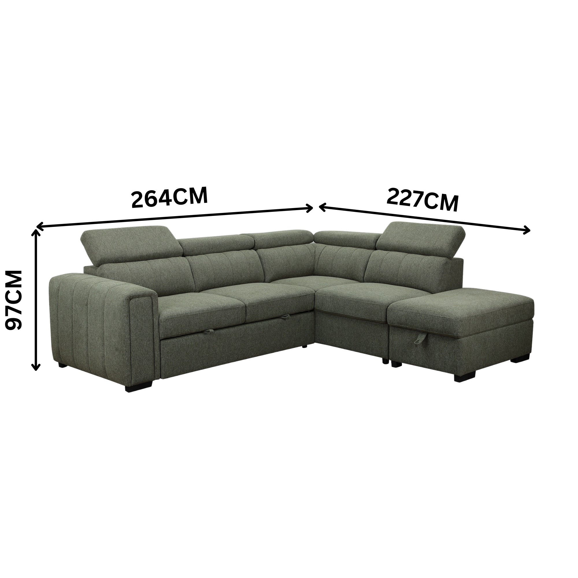 Olia 2 Seater Fabric Modular Corner Pull Out Sofa Bed Storage Ottoman Green - Image 3