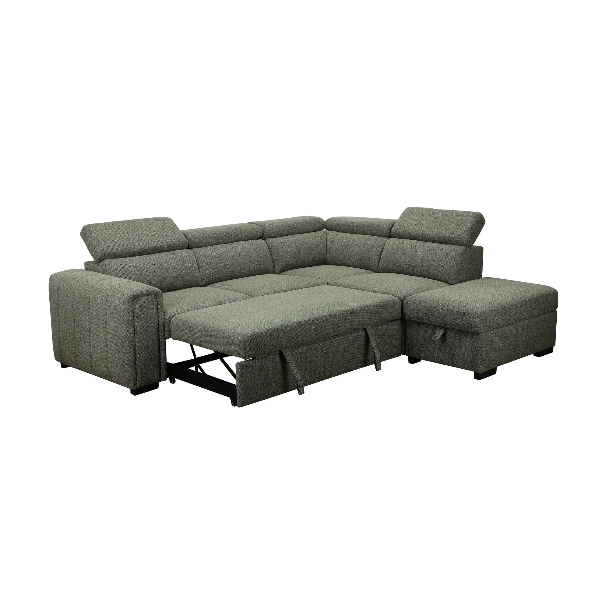 Olia 2 Seater Fabric Modular Corner Pull Out Sofa Bed Storage Ottoman Green - Image 4