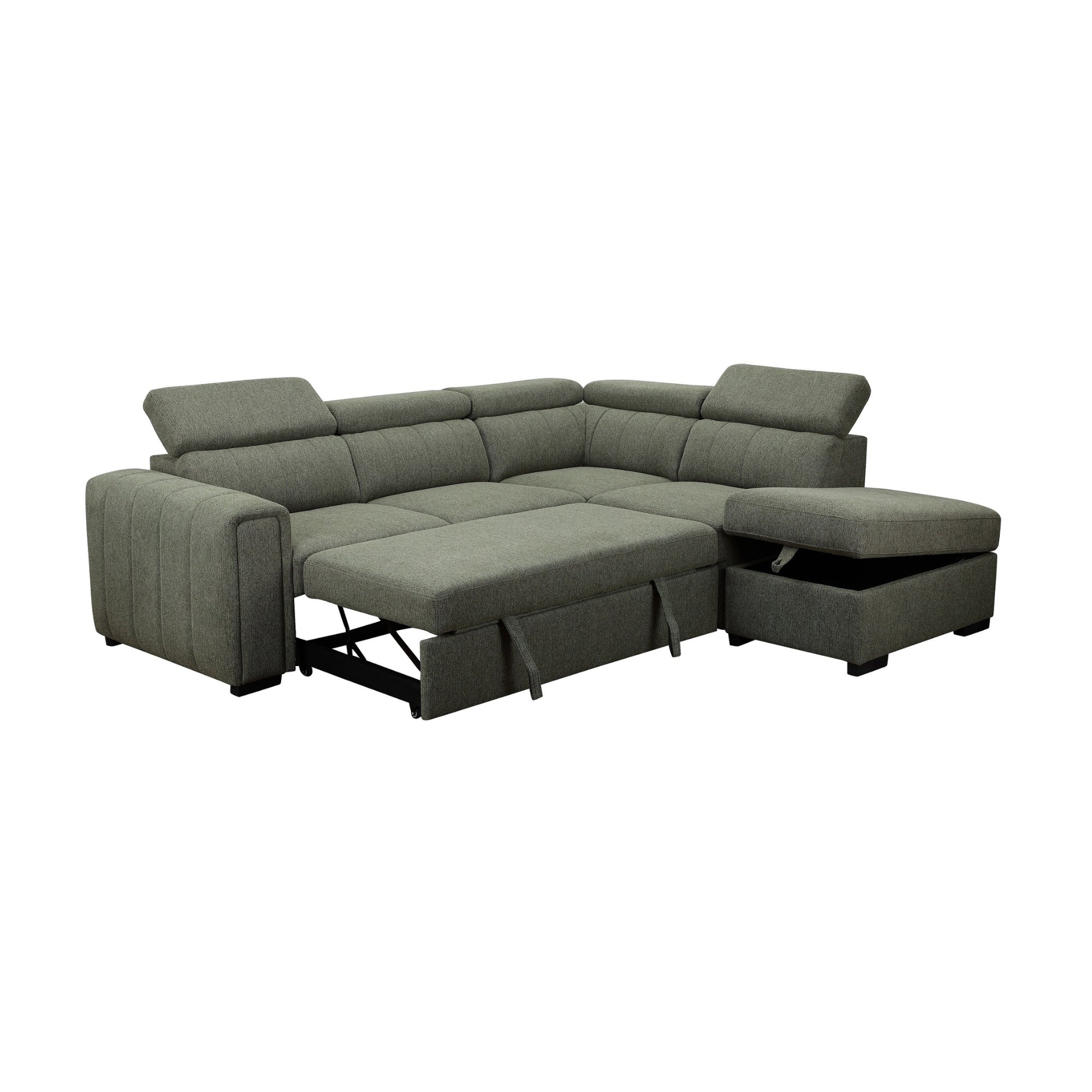 Olia 2 Seater Fabric Modular Corner Pull Out Sofa Bed Storage Ottoman Green - Image 5