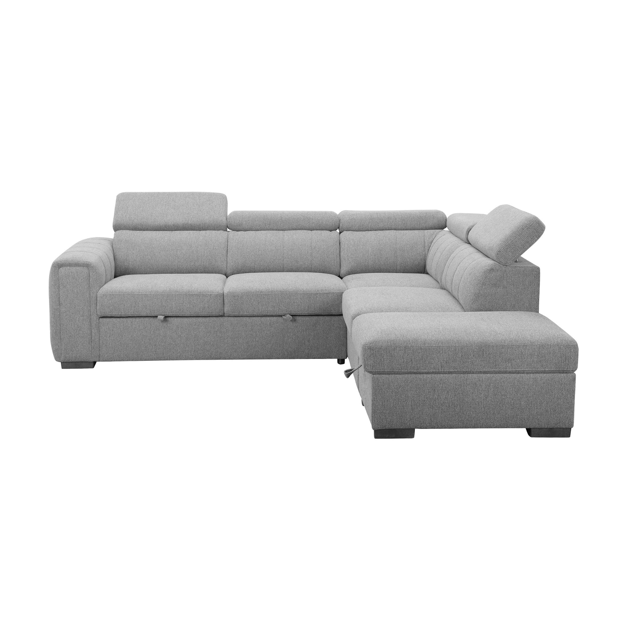 Olia 2 Seater Fabric Modular Corner Pull Out Sofa Bed Storage Ottoman Grey - Image 2