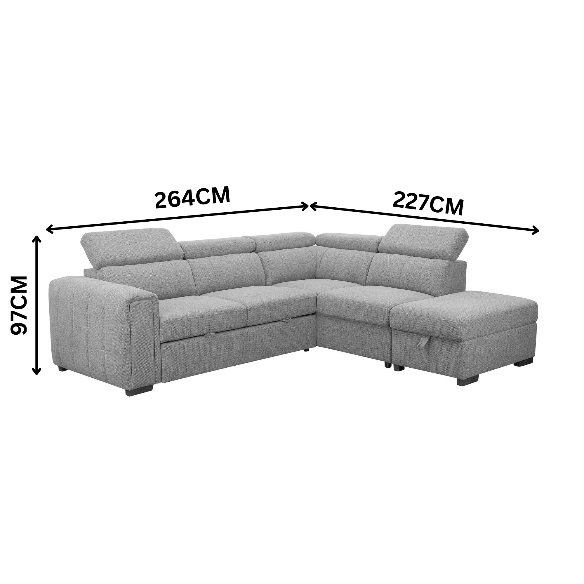 Olia 2 Seater Fabric Modular Corner Pull Out Sofa Bed Storage Ottoman Grey - Image 3