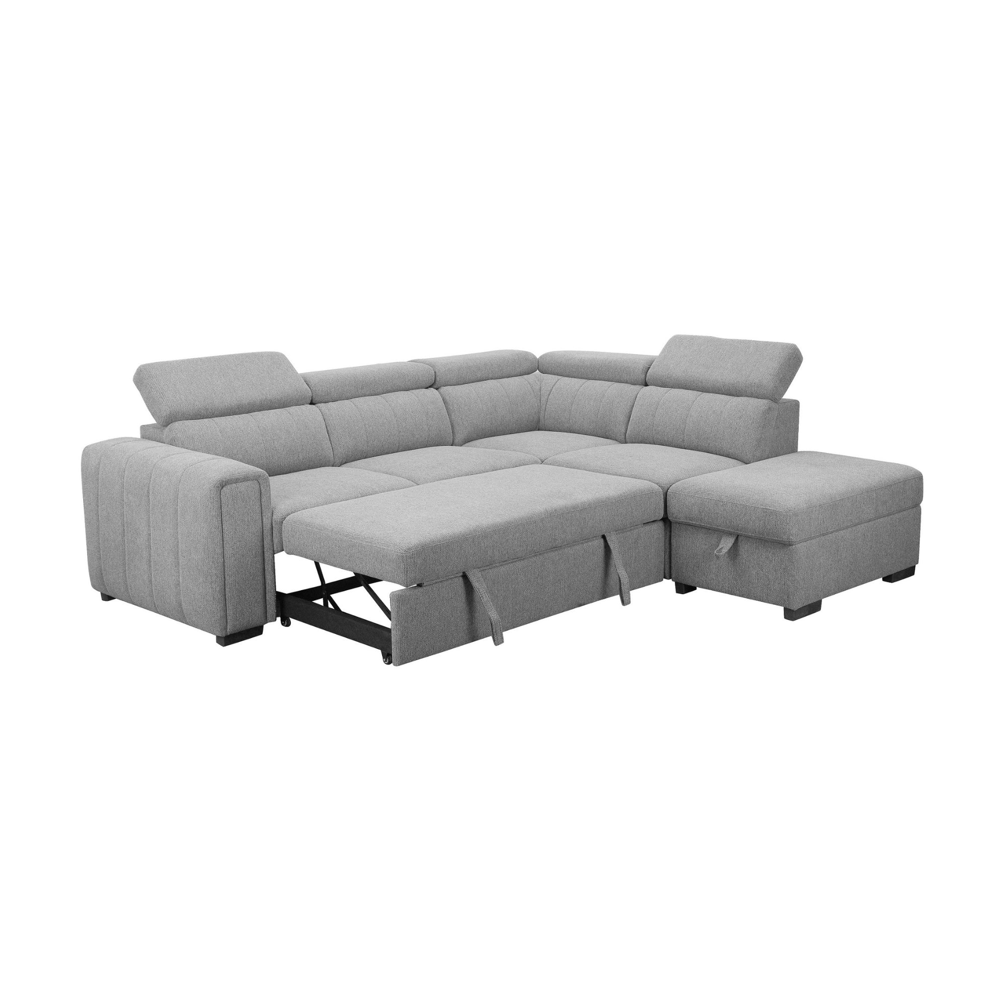Olia 2 Seater Fabric Modular Corner Pull Out Sofa Bed Storage Ottoman Grey - Image 4