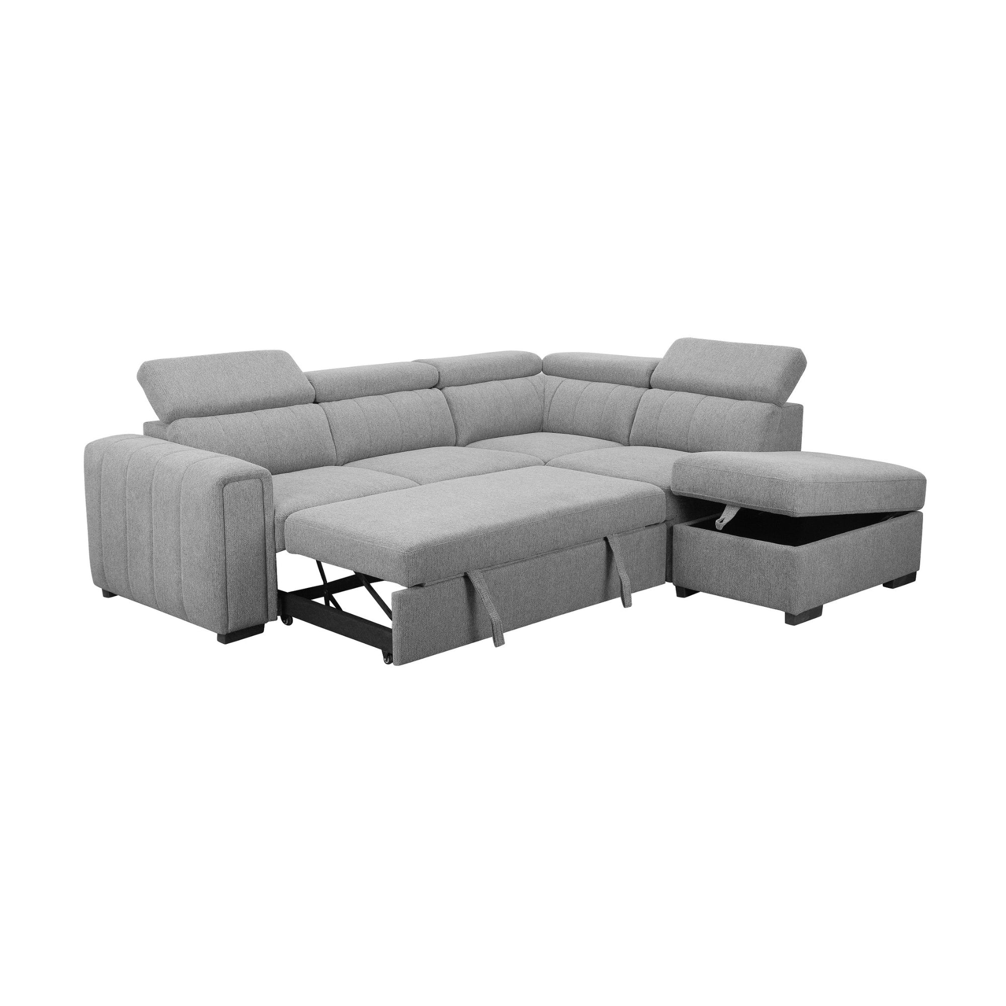 Olia 2 Seater Fabric Modular Corner Pull Out Sofa Bed Storage Ottoman Grey - Image 5