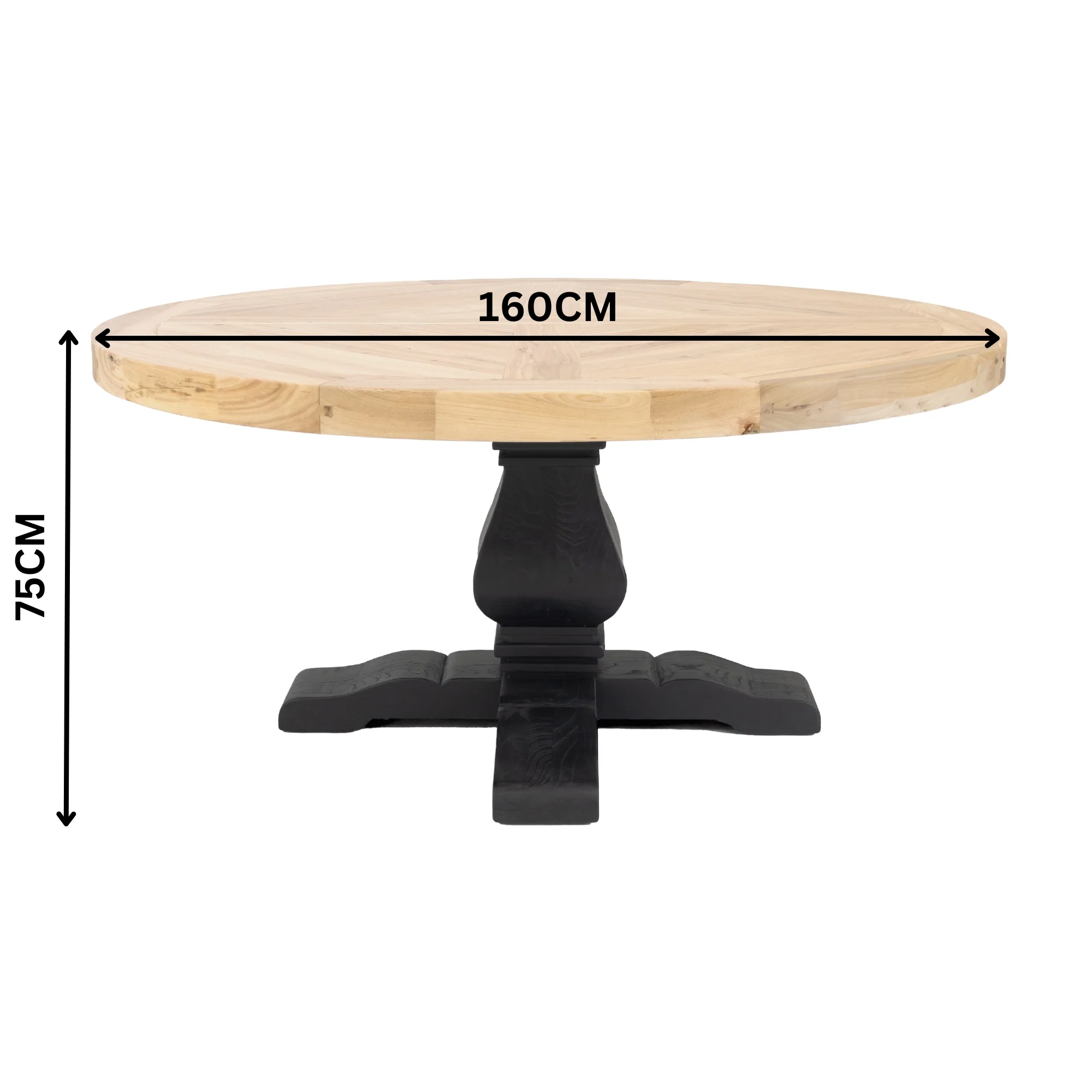 Olivia 160cm Round Dining Table Reclaimed Elm Wood Natural Black - Image 3