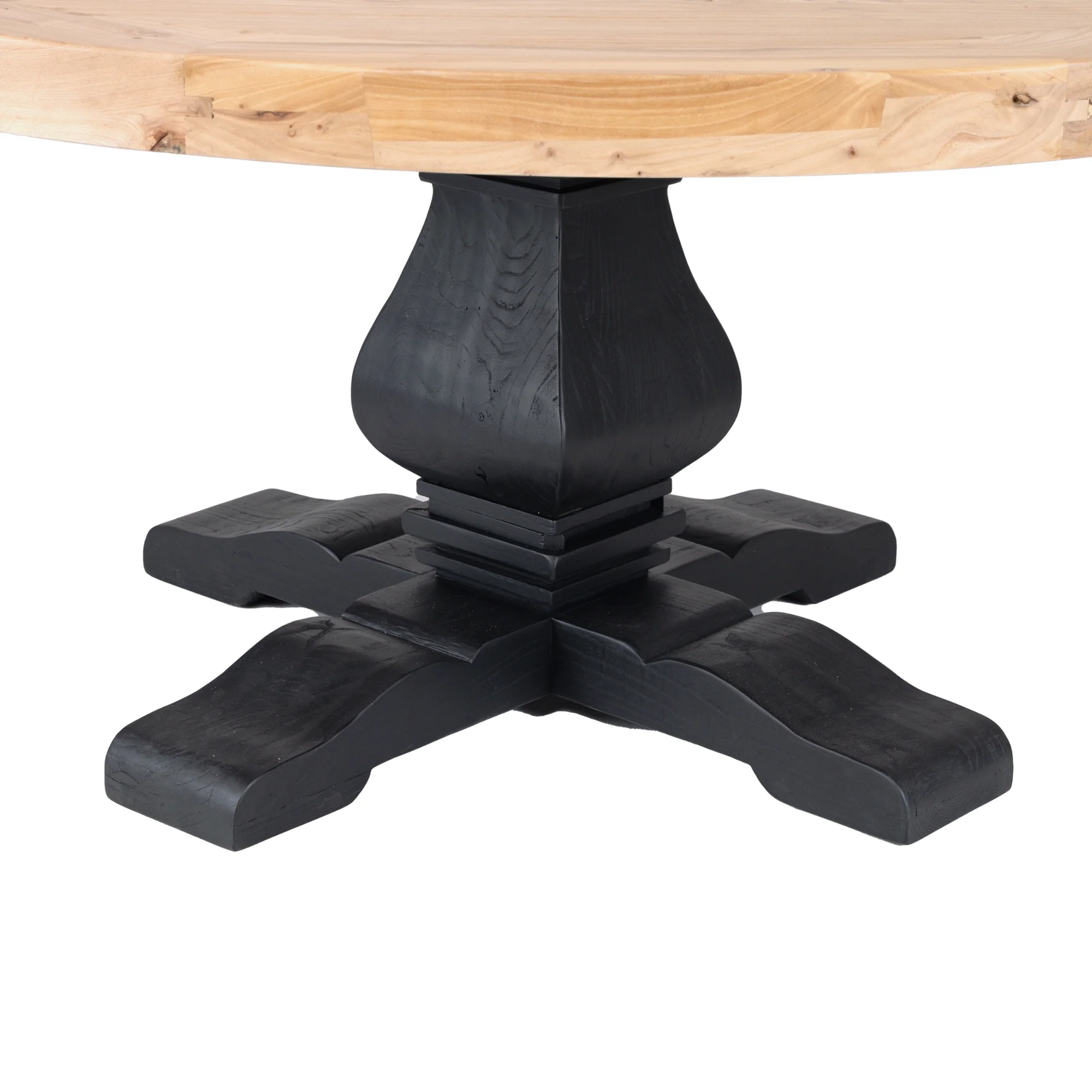 Olivia 160cm Round Dining Table Reclaimed Elm Wood Natural Black - Image 4