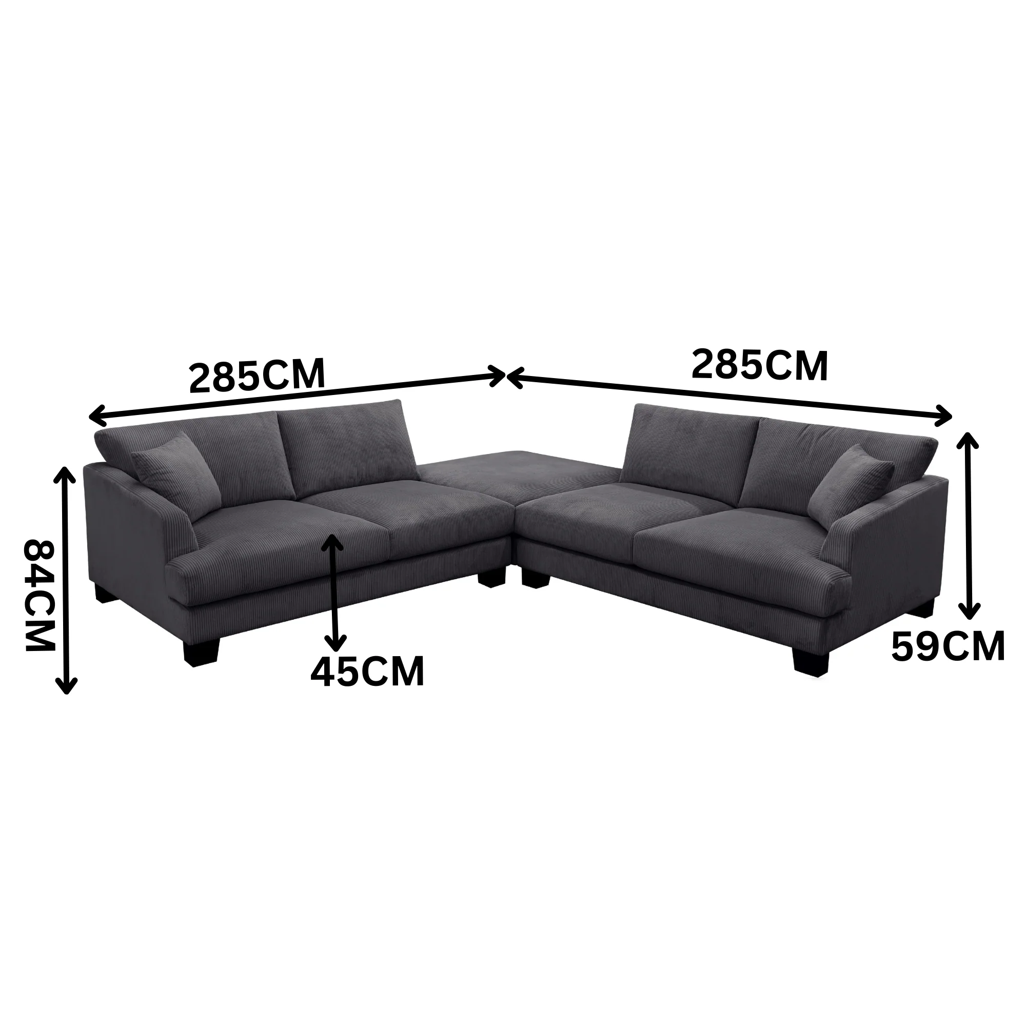 Orio 4 Seater Corner Sofa Lounge Ottoman Set Charcoal - Image 3