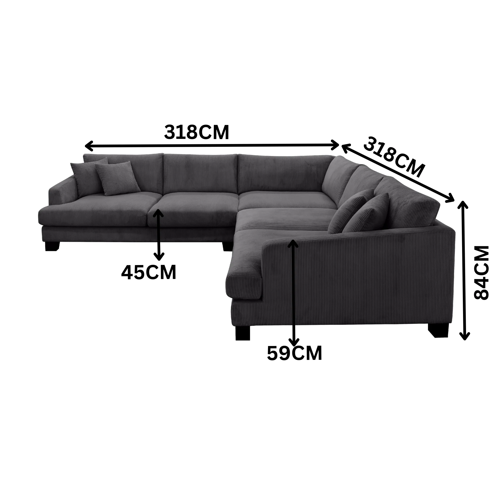 Orio 4 XL Seater Corner Sofa Lounge Set Charcoal - Image 3