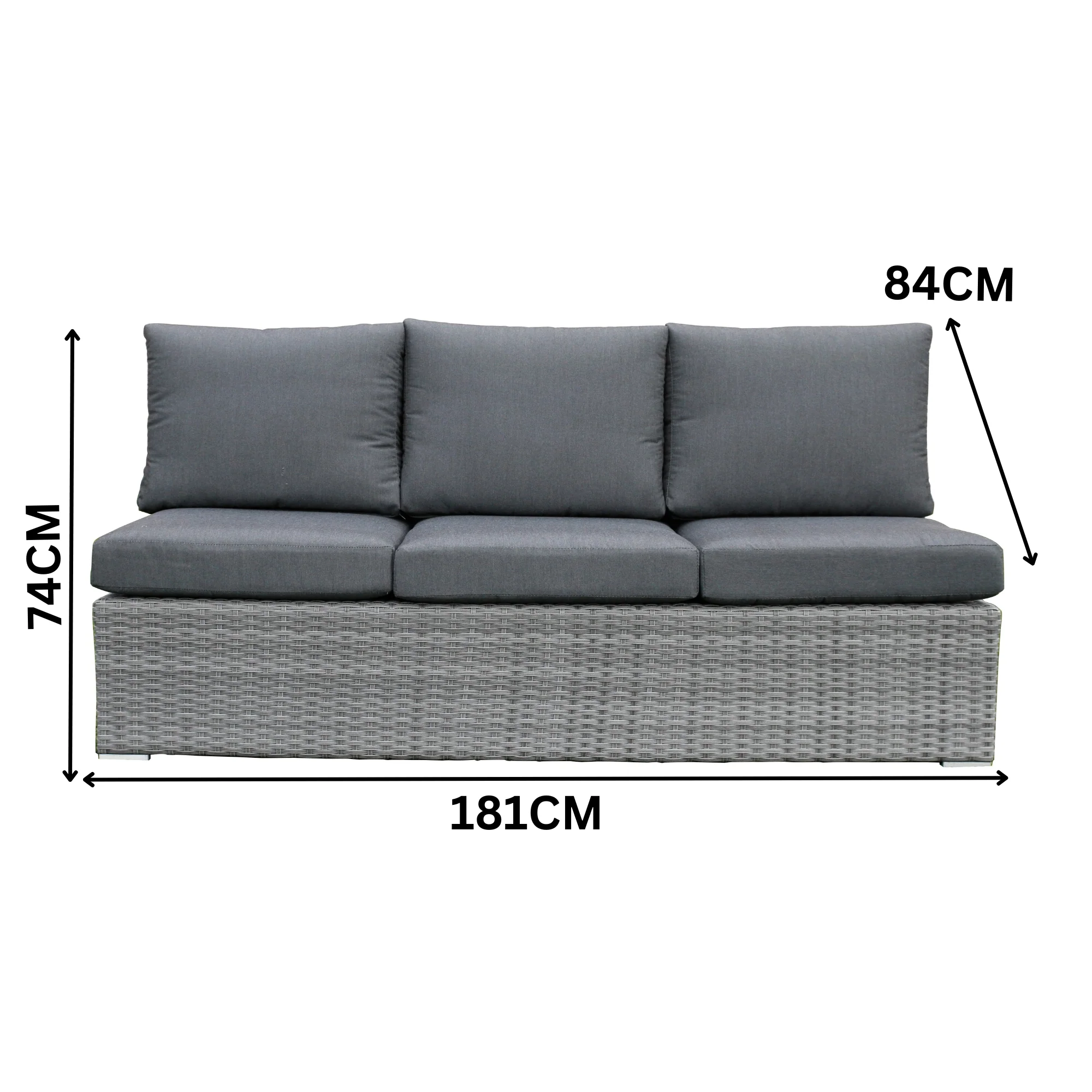 Paolo 5pc Wicker Sofa Lounge Ottoman Side Table Set Dark Grey - Image 4