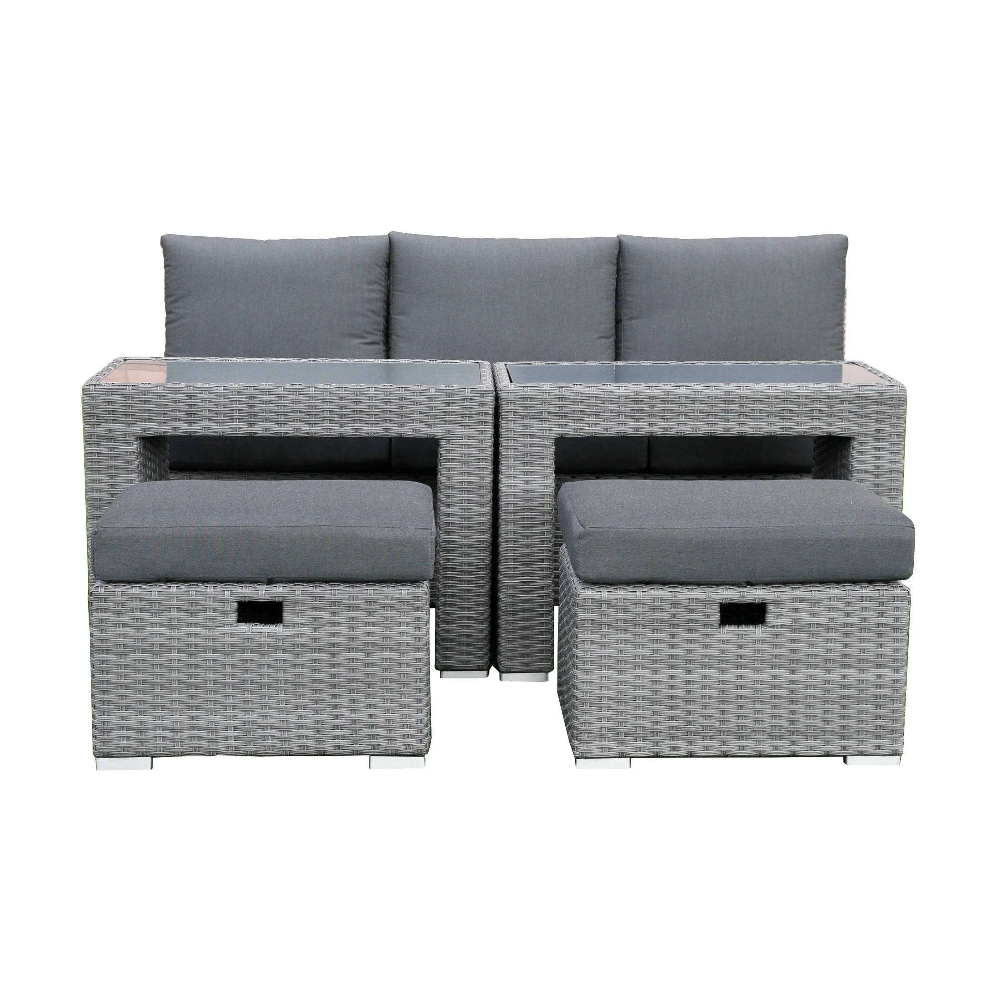 Paolo 5pc Wicker Sofa Lounge Ottoman Side Table Set Dark Grey - Image 6