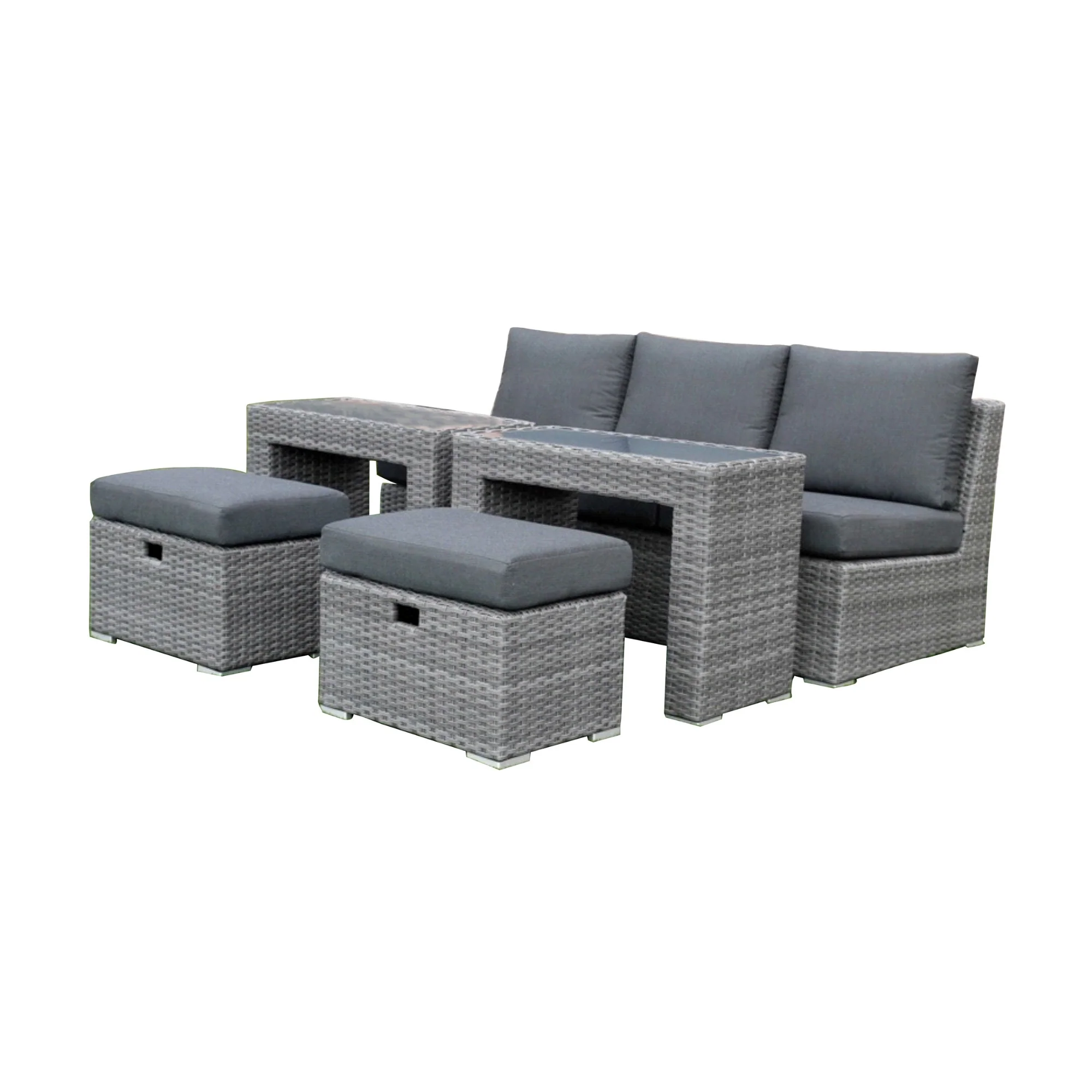 Paolo 5pc Wicker Sofa Lounge Ottoman Side Table Set Dark Grey - Image 7