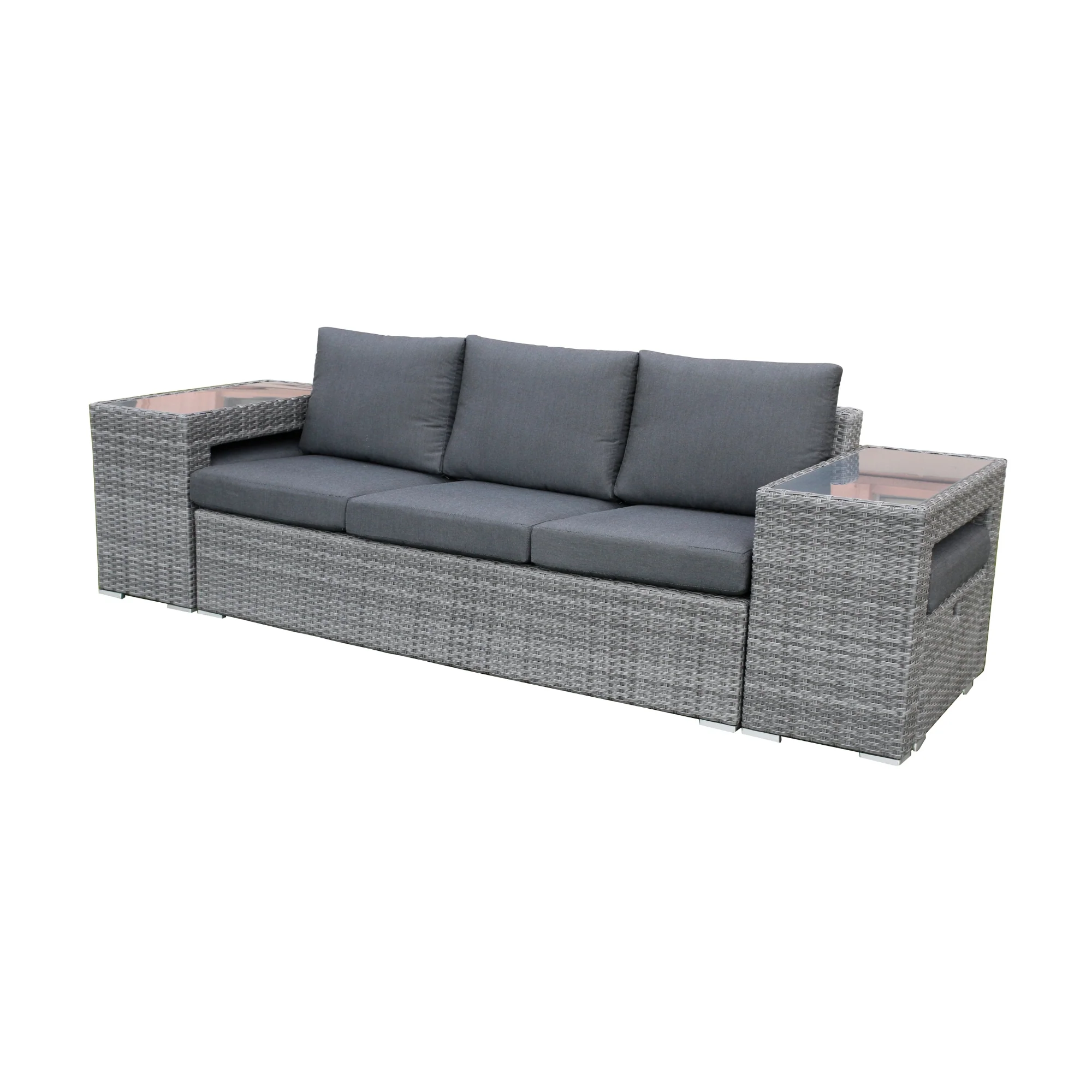 Paolo 5pc Wicker Sofa Lounge Ottoman Side Table Set Dark Grey - Image 8