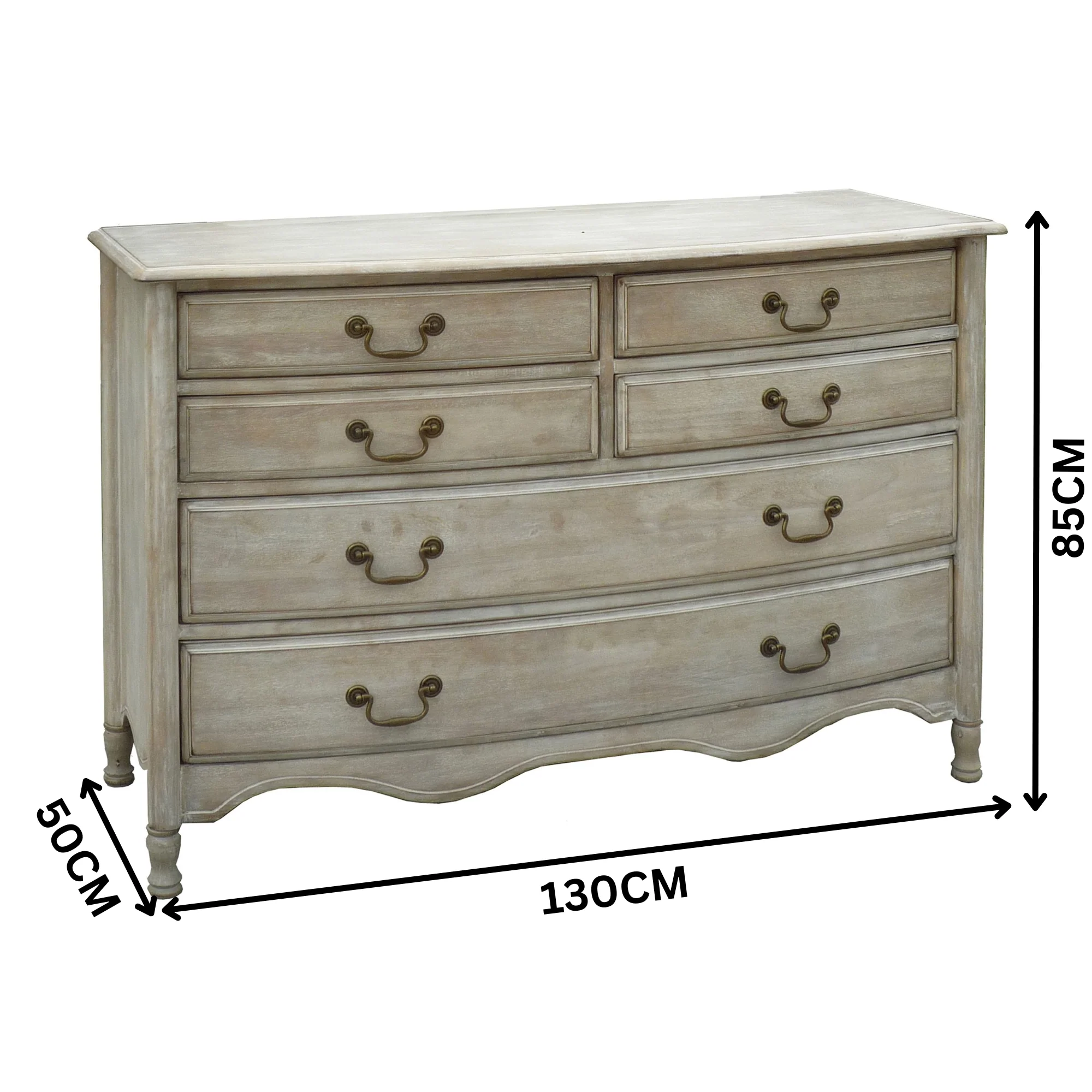 Paris Dresser 6 Drawer Cabinet Storage Washed Grey - Image 2