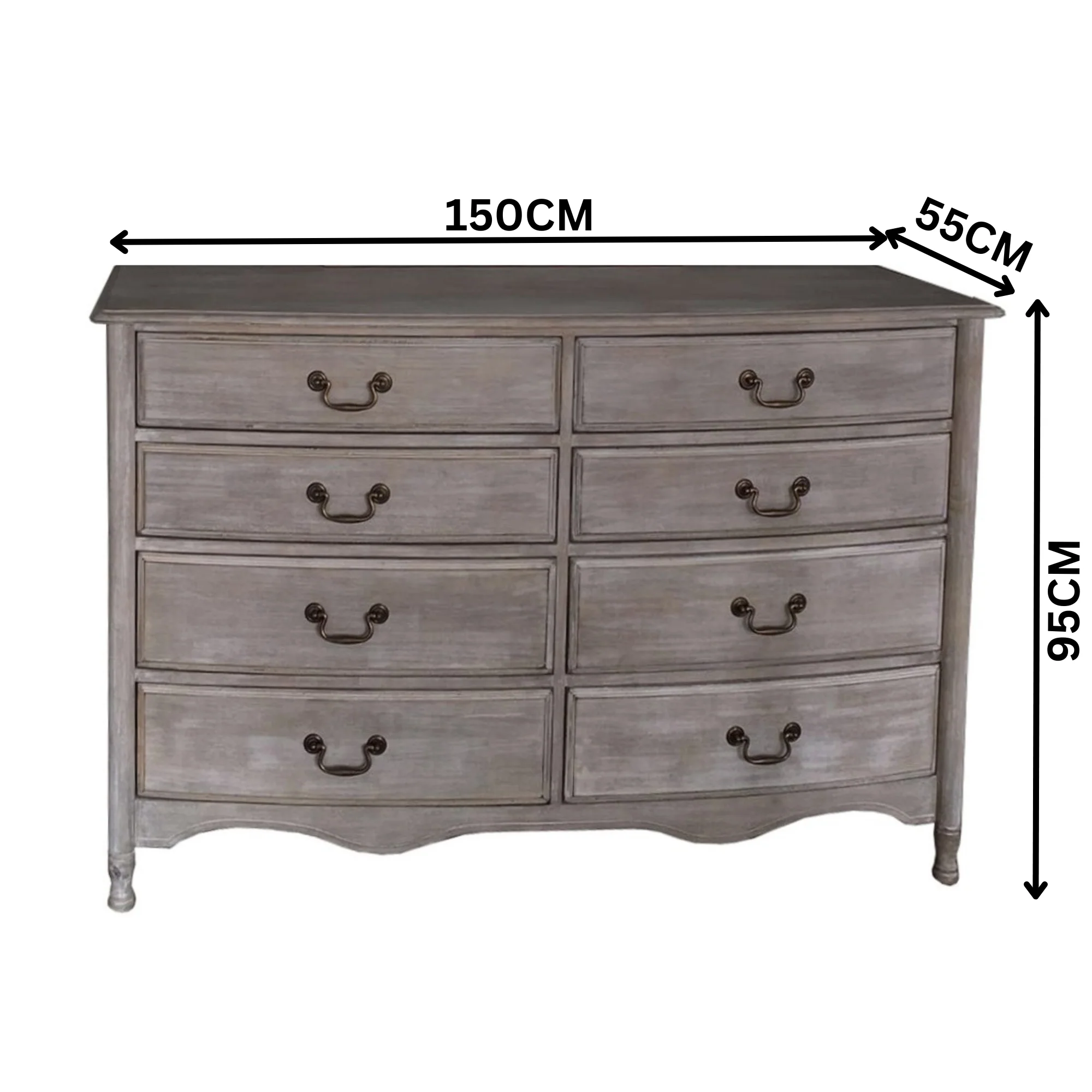 Paris Dresser 8 Drawer Cabinet Storage Washed Grey - Image 2