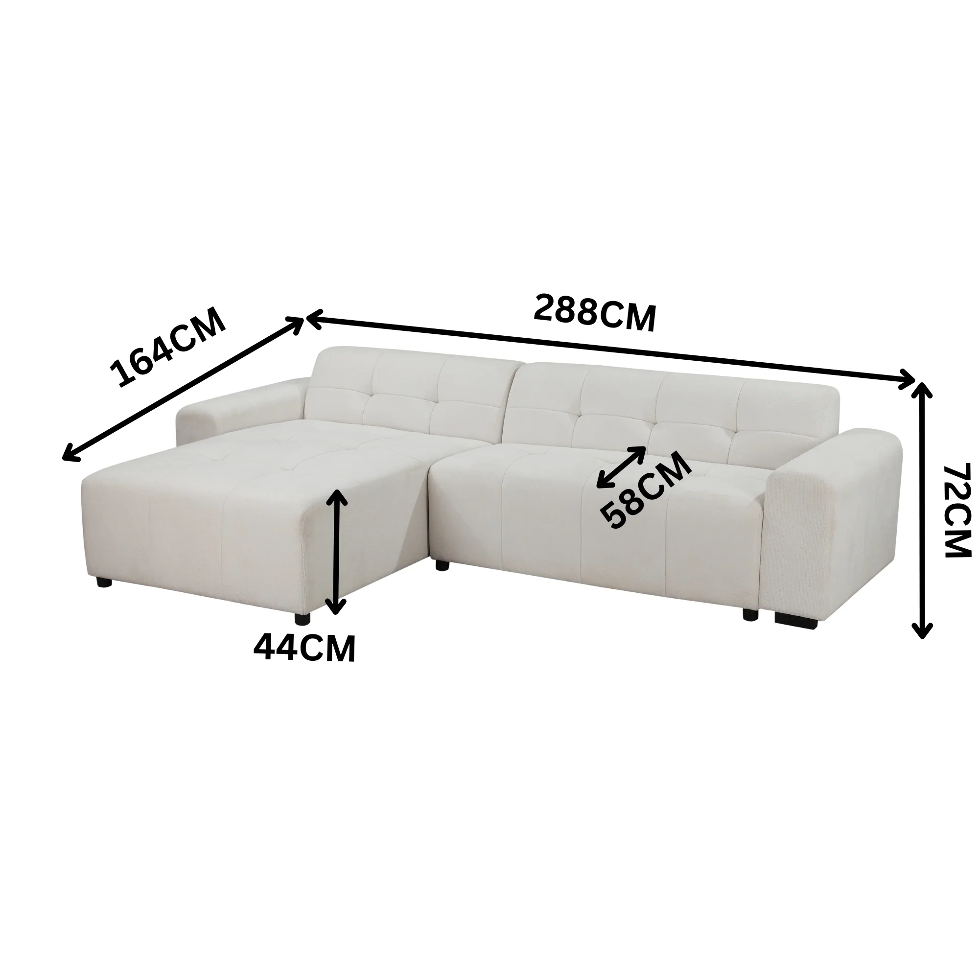 Quinn 4 Seater Upholstered Sofa with Reversible Chaise Beige - Image 2