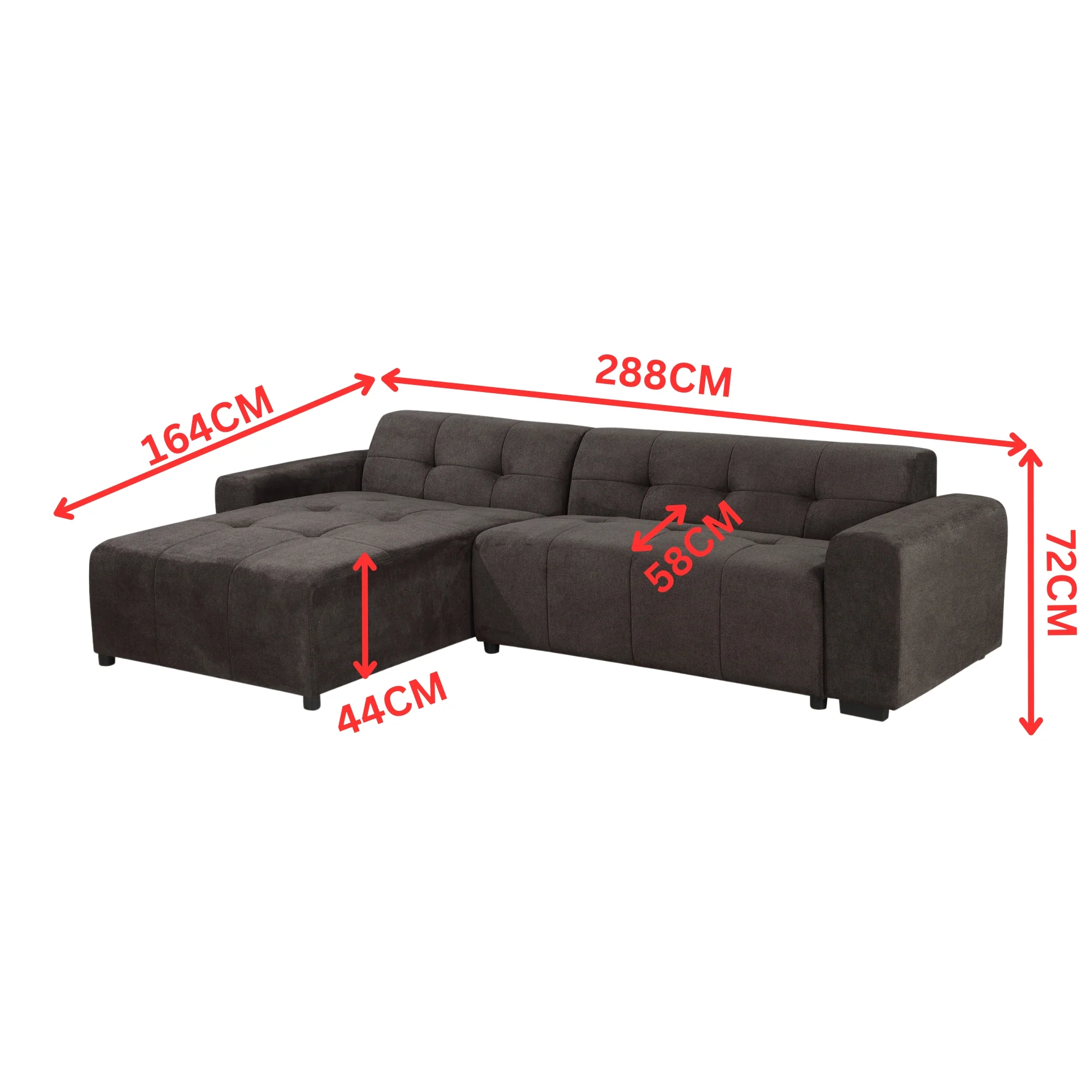 Quinn 4 Seater Upholstered Sofa with Reversible Chaise Black - Image 2