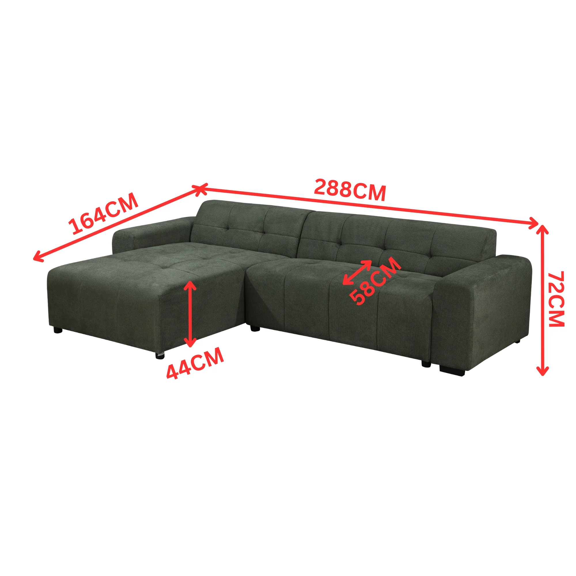 Quinn 4 Seater Upholstered Sofa with Reversible Chaise Green - Image 2