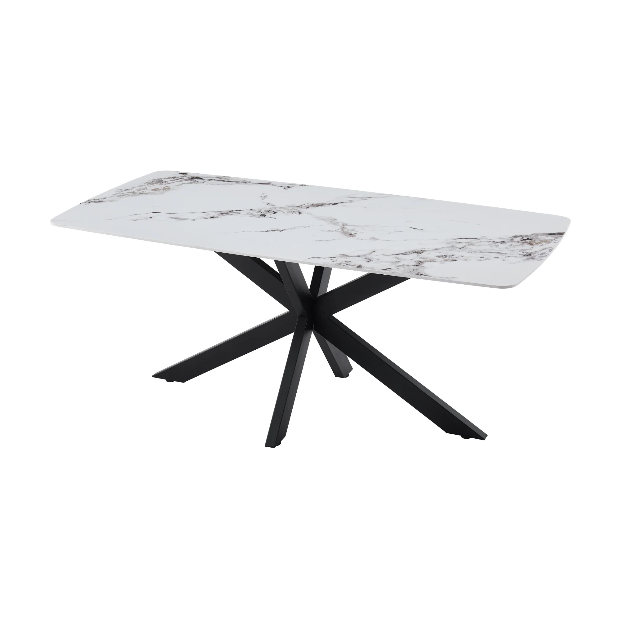 Rafelle 7pc Dining Table Set Sintered Stone Top 6 Fabric Brown Chair - Image 2