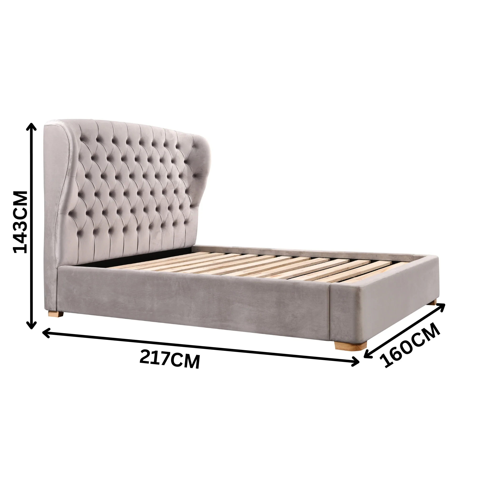 Raina Fabric Double Bed Frame Mink Beige - Image 2