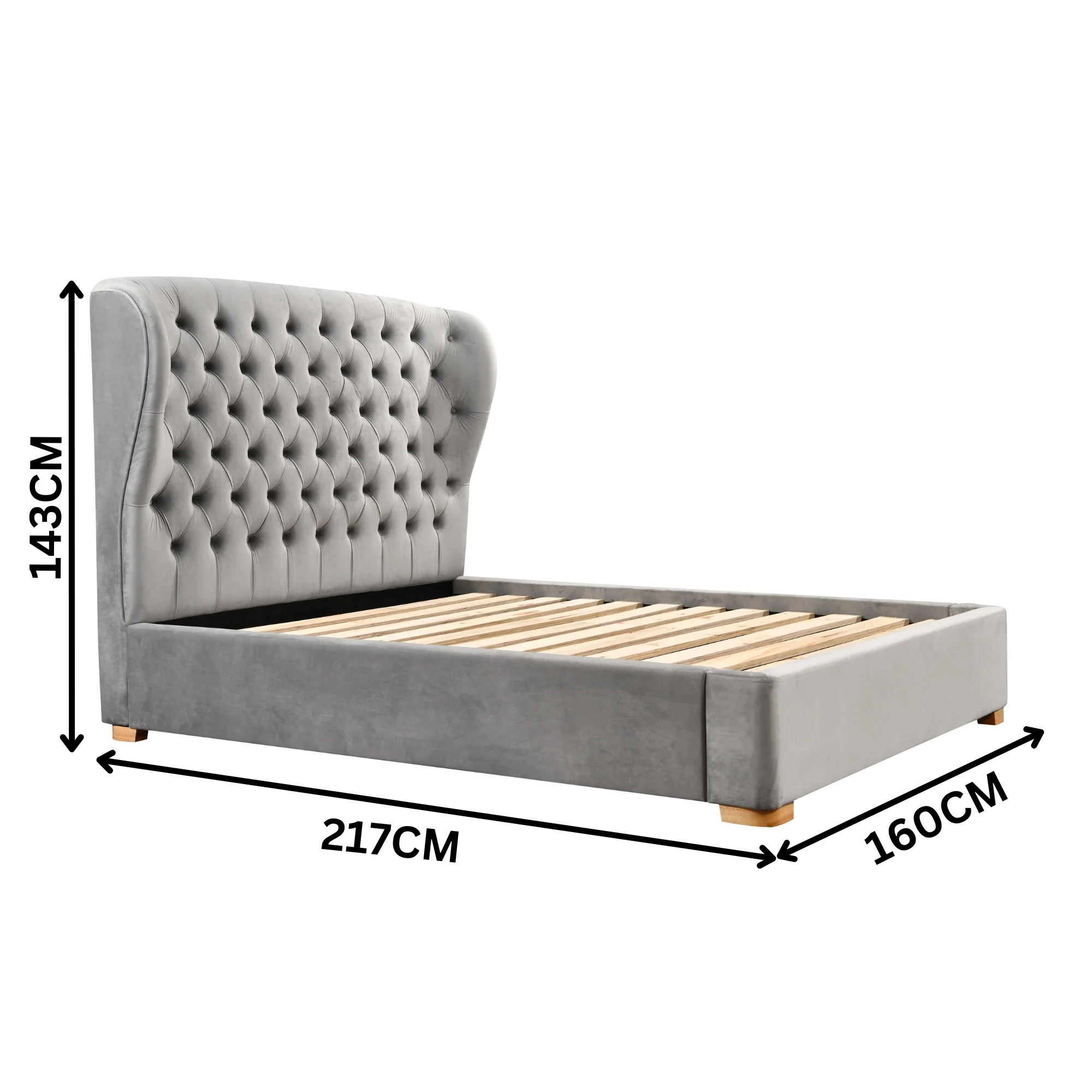 Raina Fabric Double Bed Frame Silver Grey - Image 2