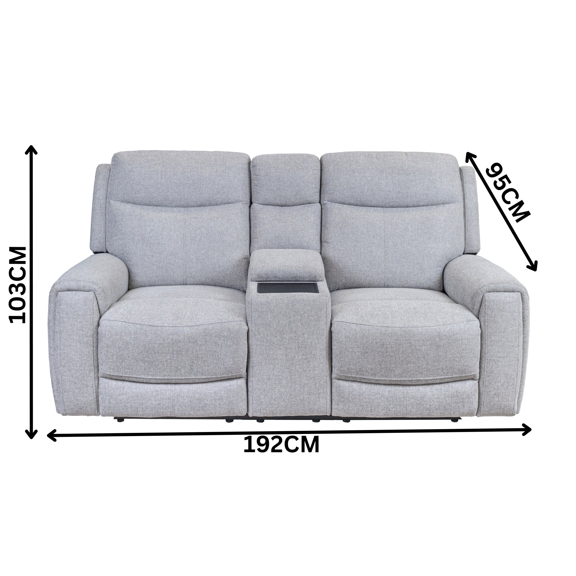 Regal 2 Seater Electric Recliner Fabric Console Lounge Light Grey - Image 3