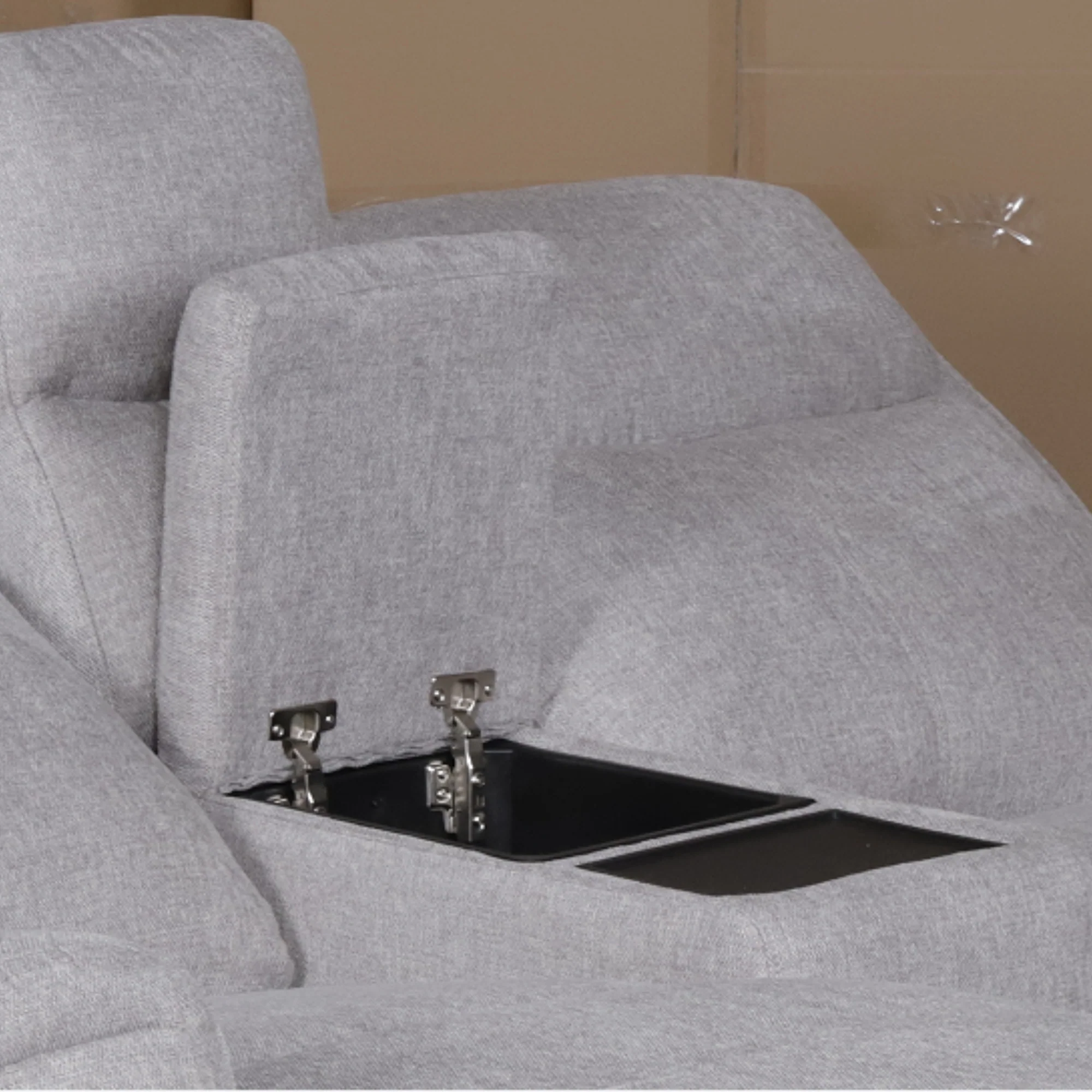 Regal 2 Seater Electric Recliner Fabric Console Lounge Light Grey - Image 4