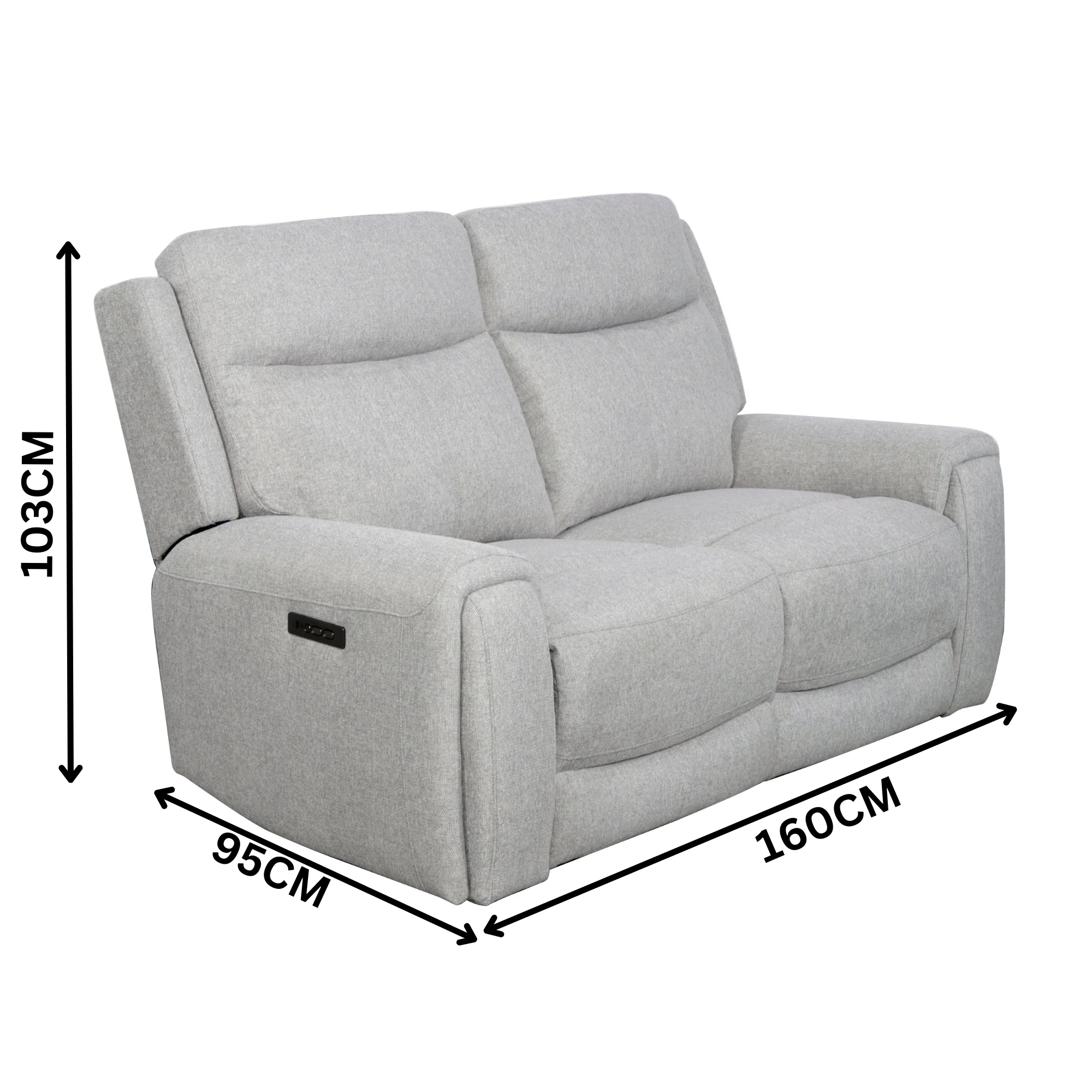 Regal 2 Seater Electric Recliner Fabric Lounge Light Grey - Image 3