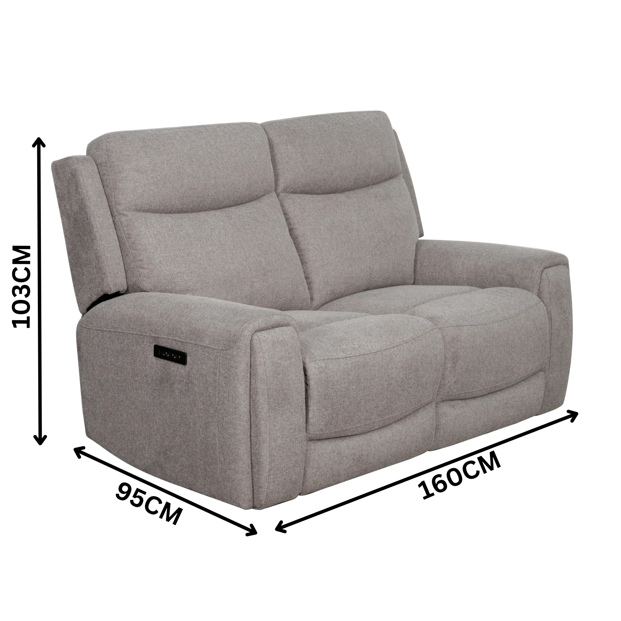 Regal 2 Seater Electric Recliner Fabric Lounge Tone Grey - Image 3