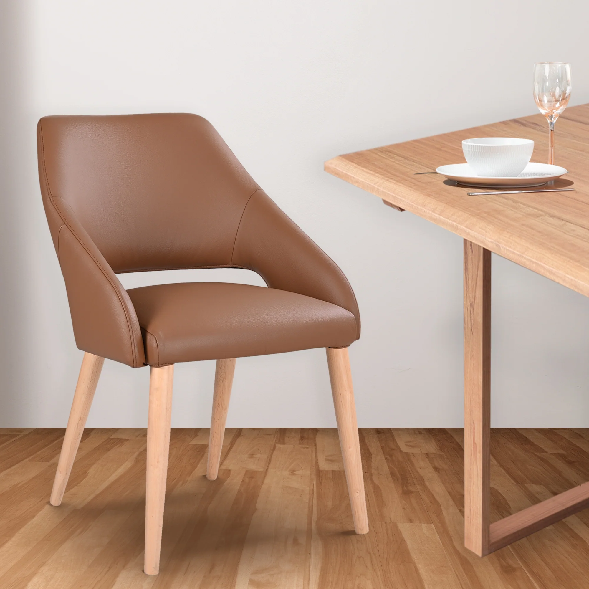 Rikko 2pc Set Genuine Leather Dining Chair Cognac Brown - Image 2