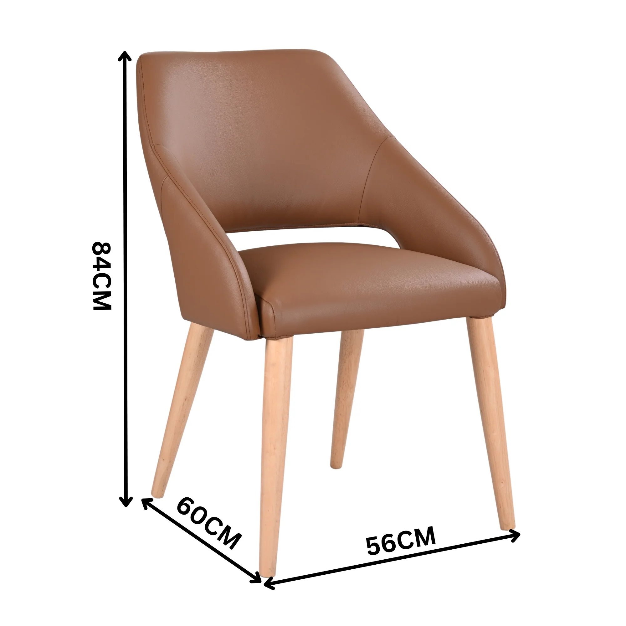 Rikko 2pc Set Genuine Leather Dining Chair Cognac Brown - Image 3
