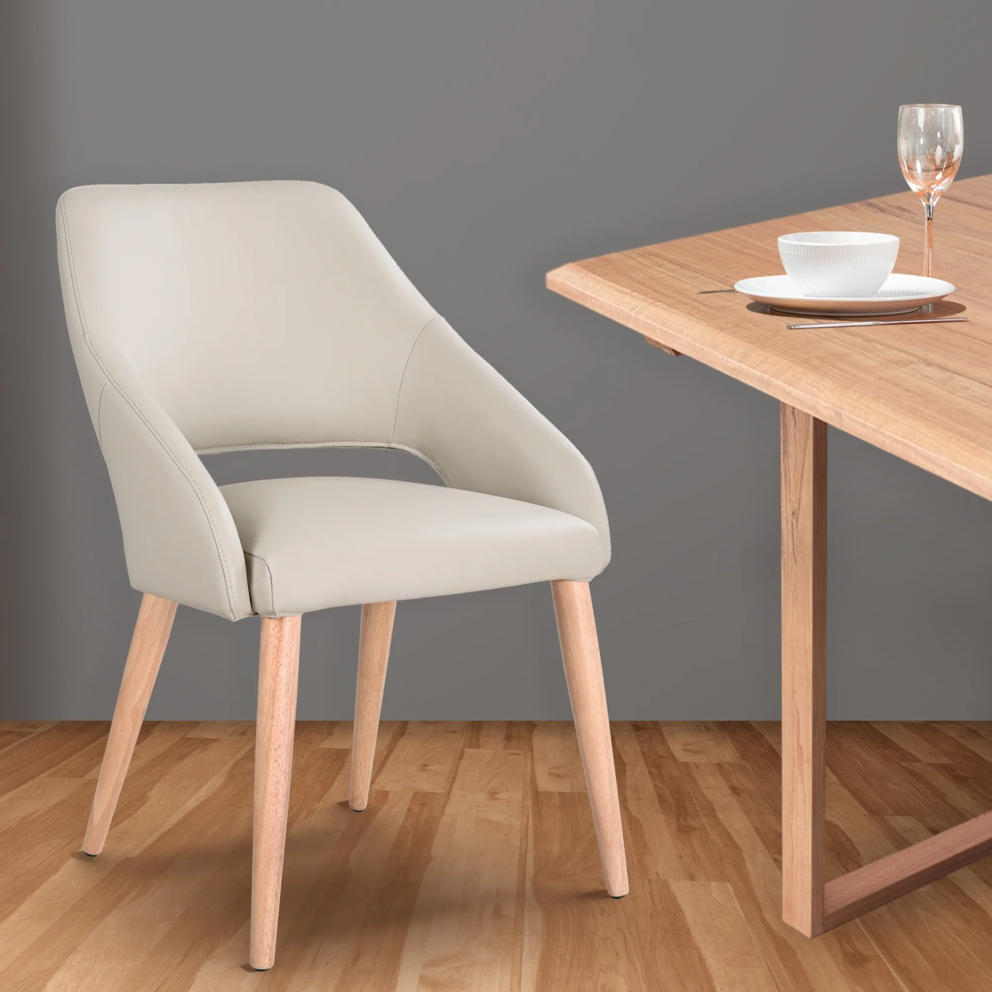 Rikko 2pc Set Genuine Leather Dining Chair Wheat Cream - Image 2
