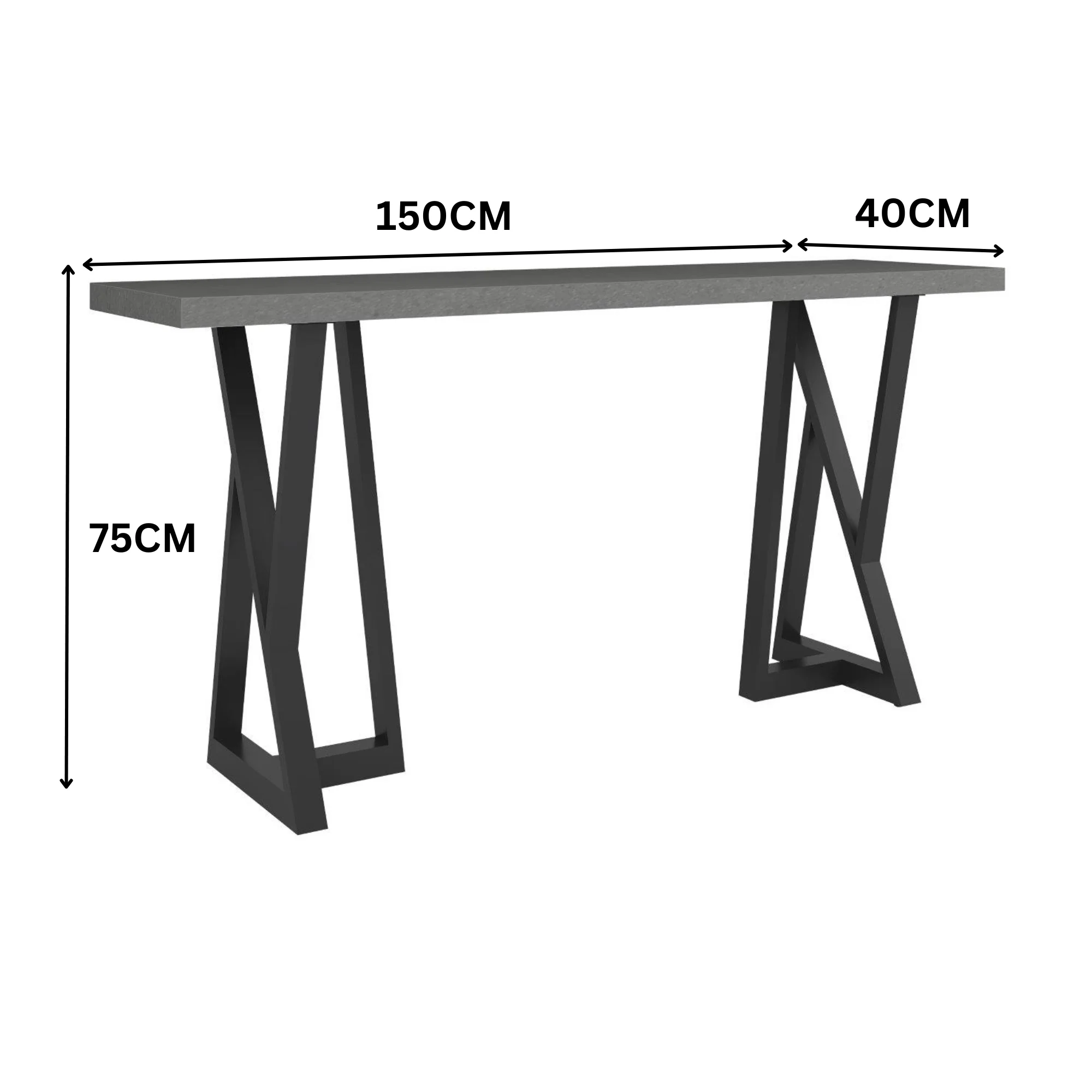 Rocky 150cm Console Table Concrete Top Dark Grey - Image 2