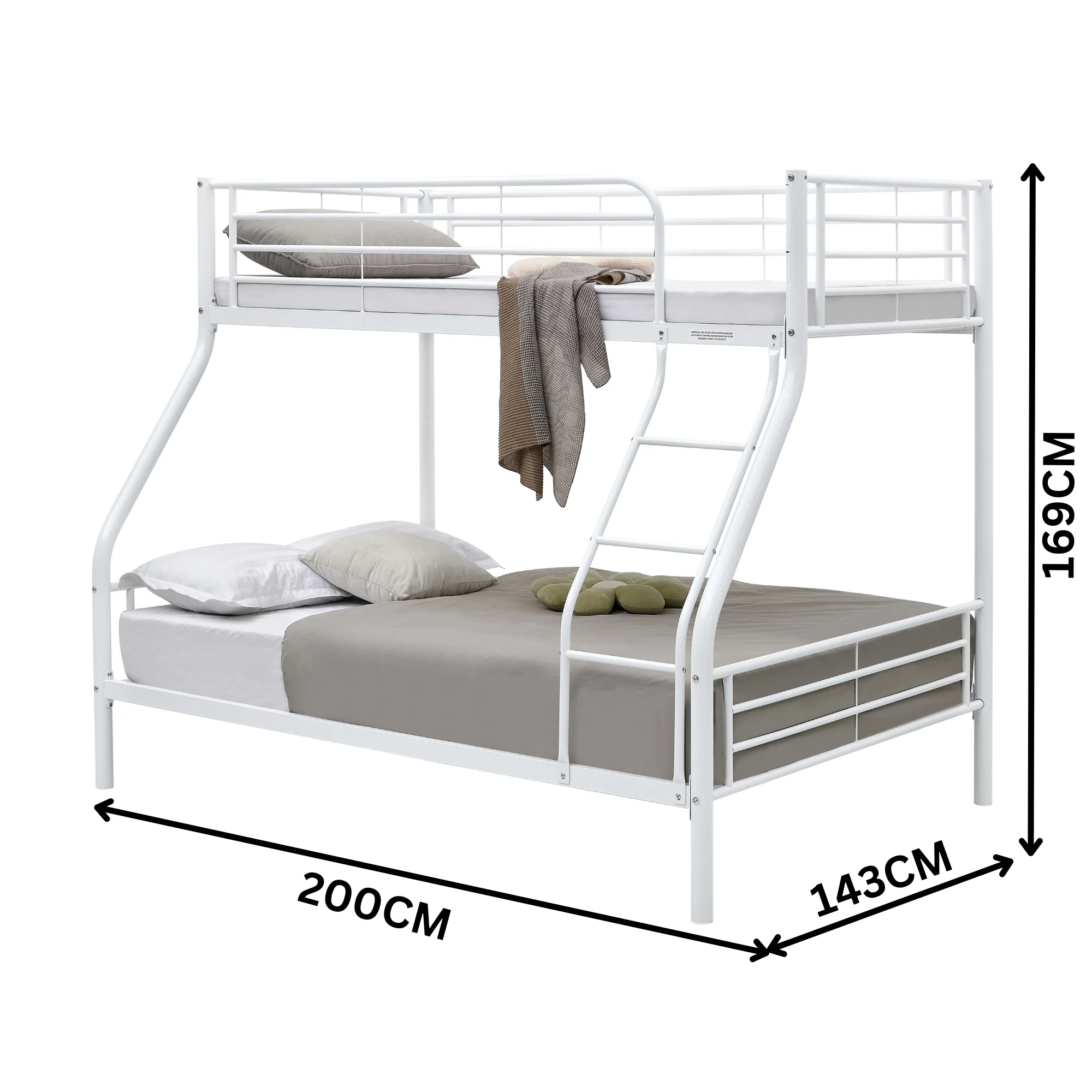Sams Single Double Metal Bunk Bed Frame White - Image 3