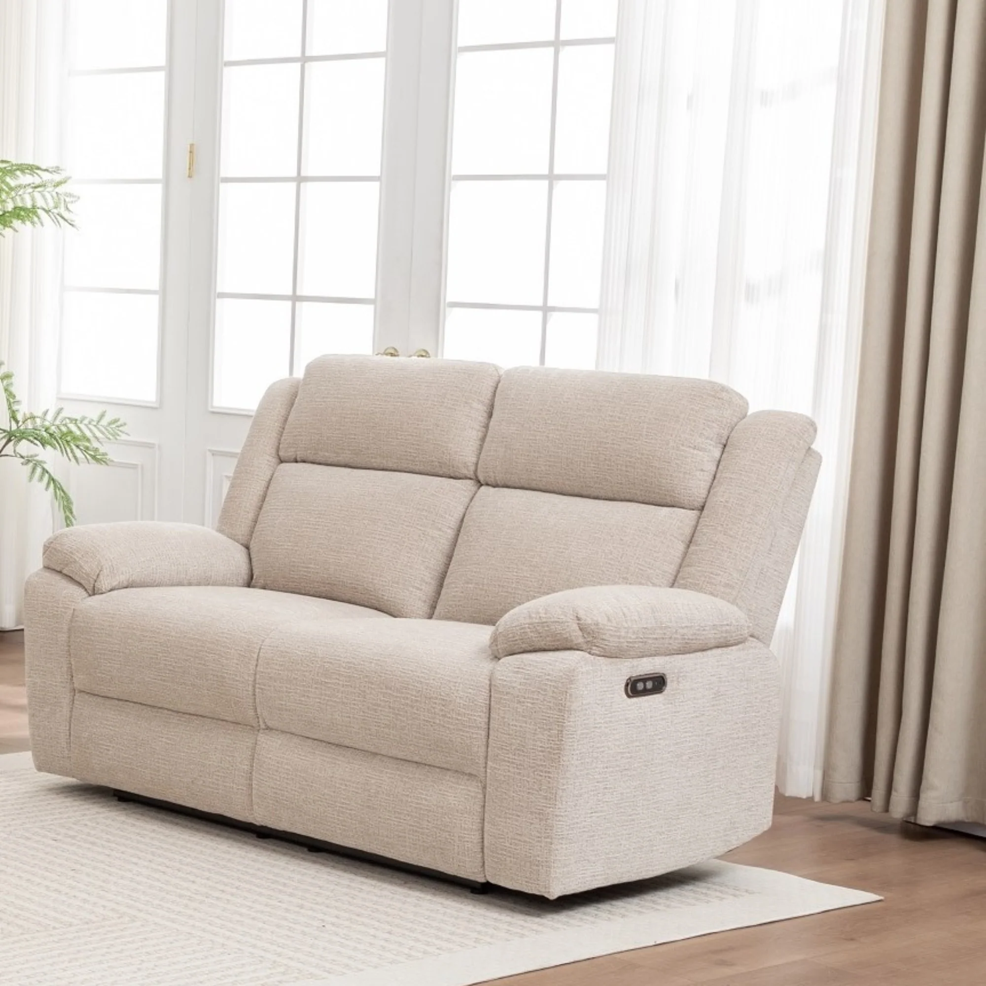 San Fino 2 Seater Electric Recliner Fabric Sofa Lounge Beige - Image 2