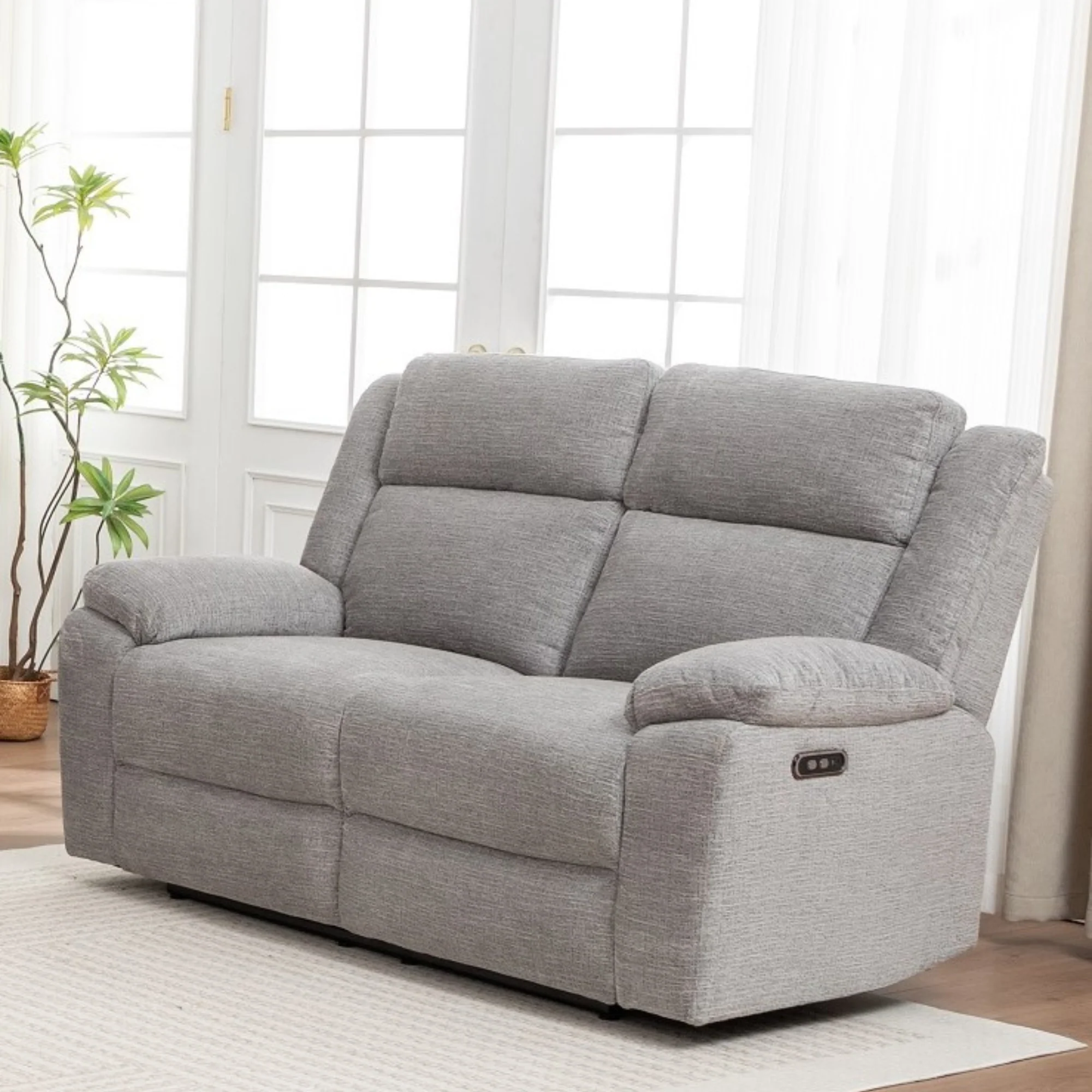 San Fino 2 Seater Electric Recliner Fabric Sofa Lounge Grey - Image 2