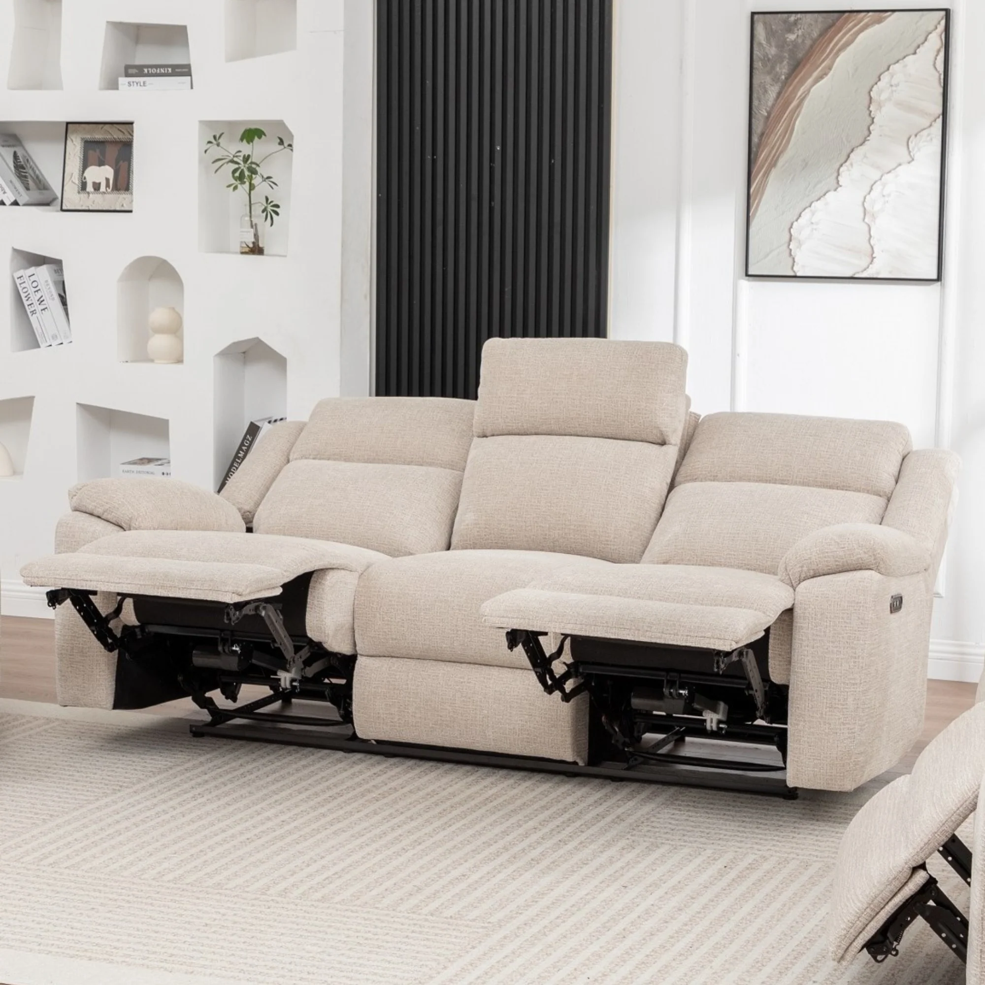 San Fino 3 Seater Electric Recliner Fabric Sofa Lounge Beige - Image 2