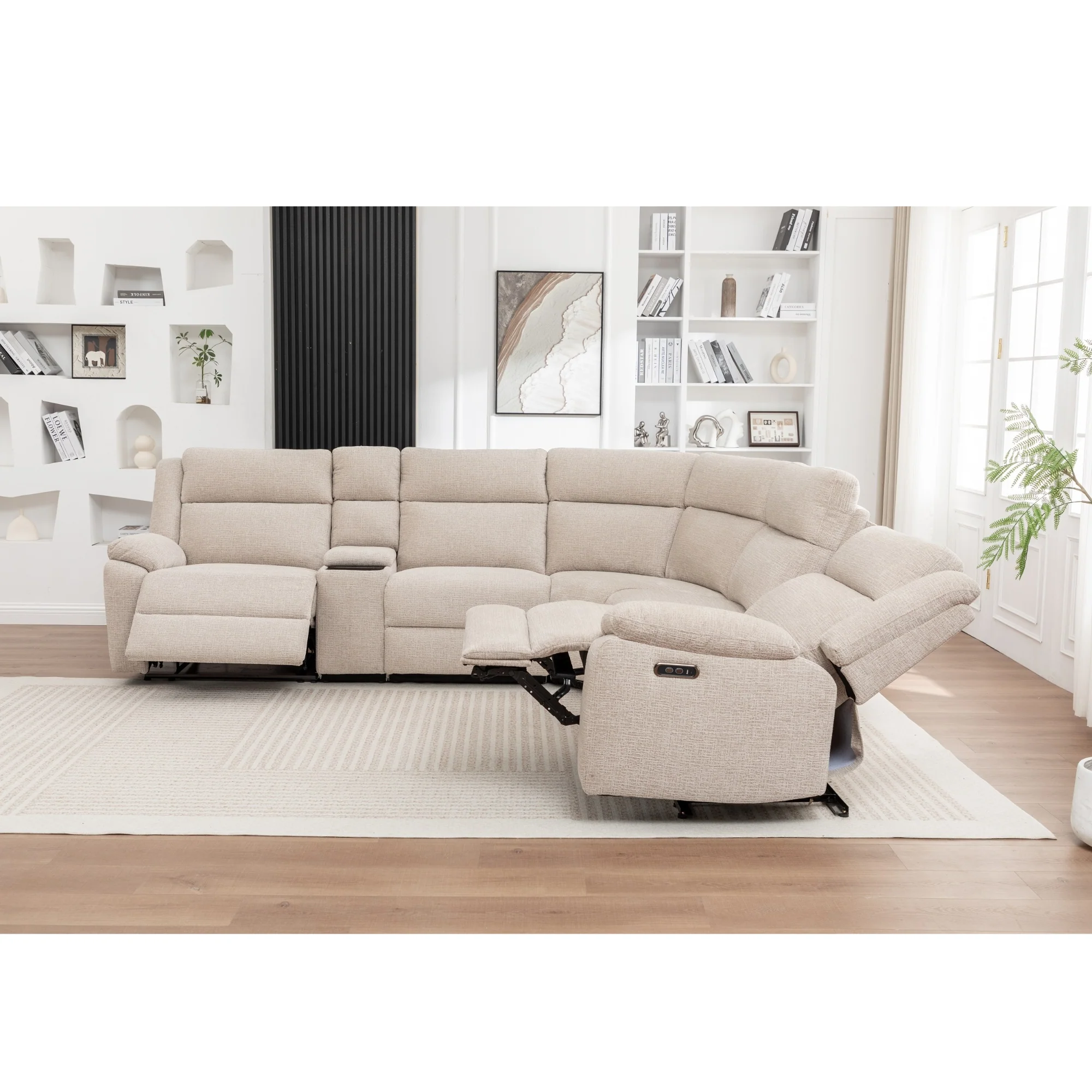 San Fino 4 Seater Modular Corner Electric Recliner Fabric Sofa Lounge Beige - Image 3