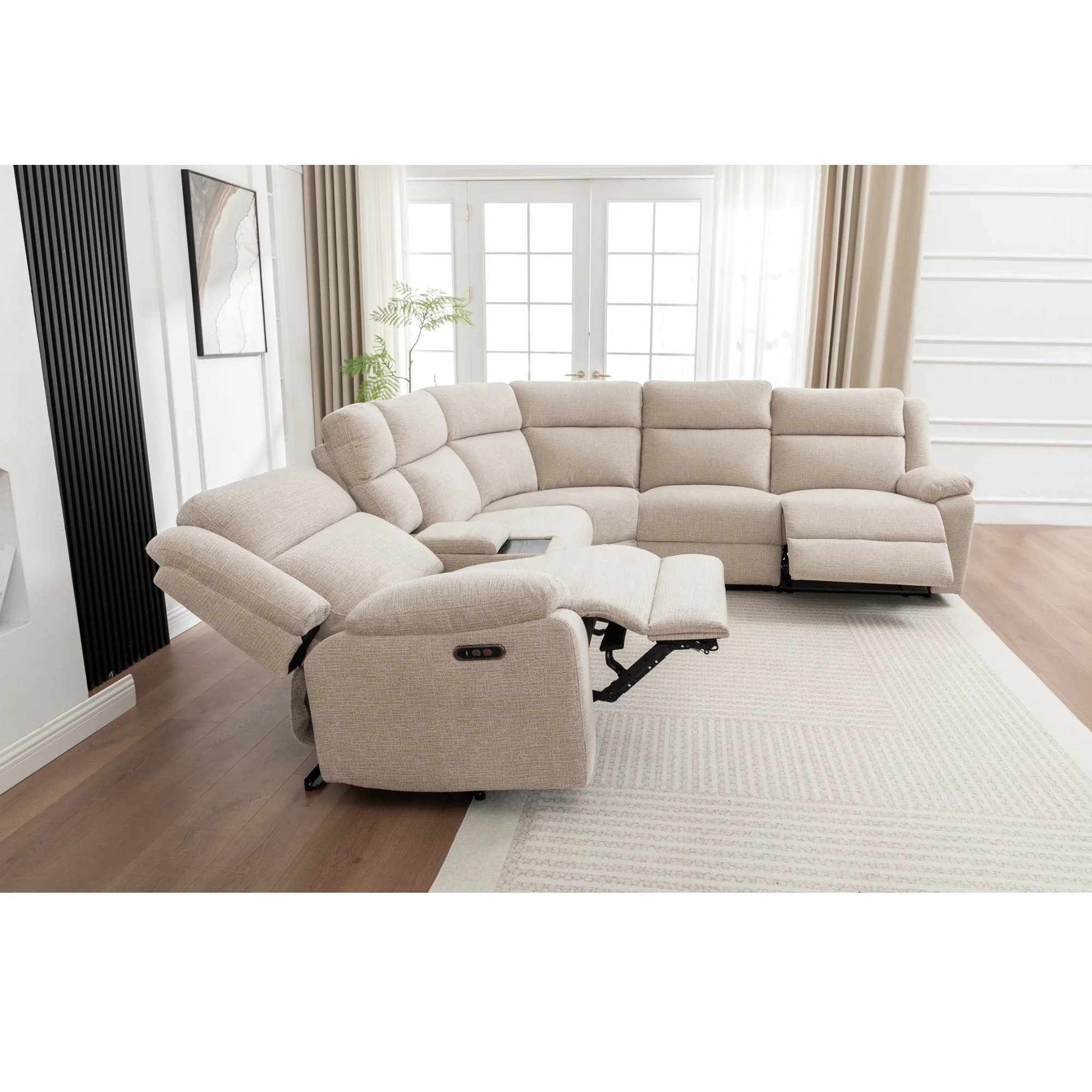 San Fino 4 Seater Modular Corner Electric Recliner Fabric Sofa Lounge Beige - Image 4