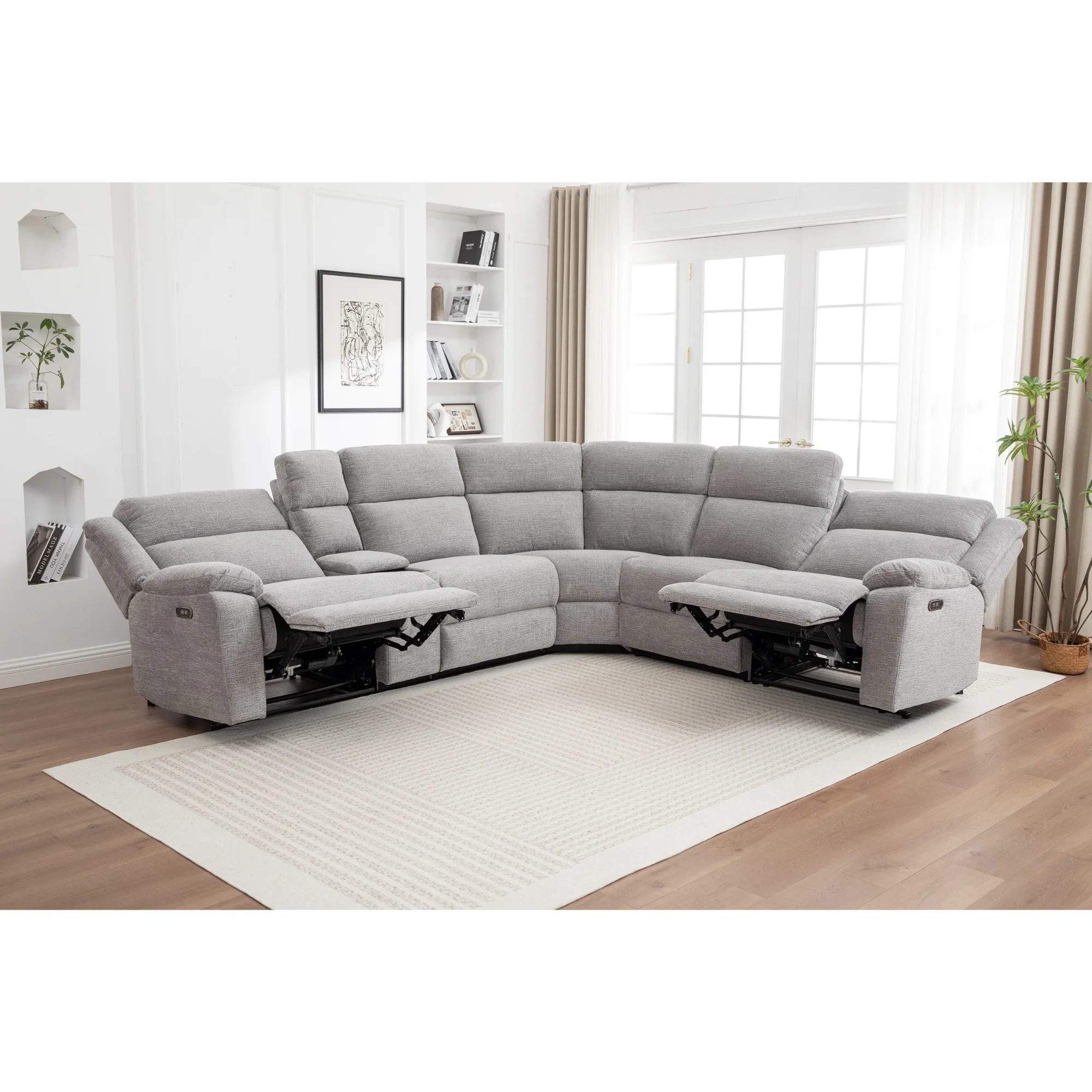 San Fino 4 Seater Modular Corner Electric Recliner Fabric Sofa Lounge Grey - Image 2