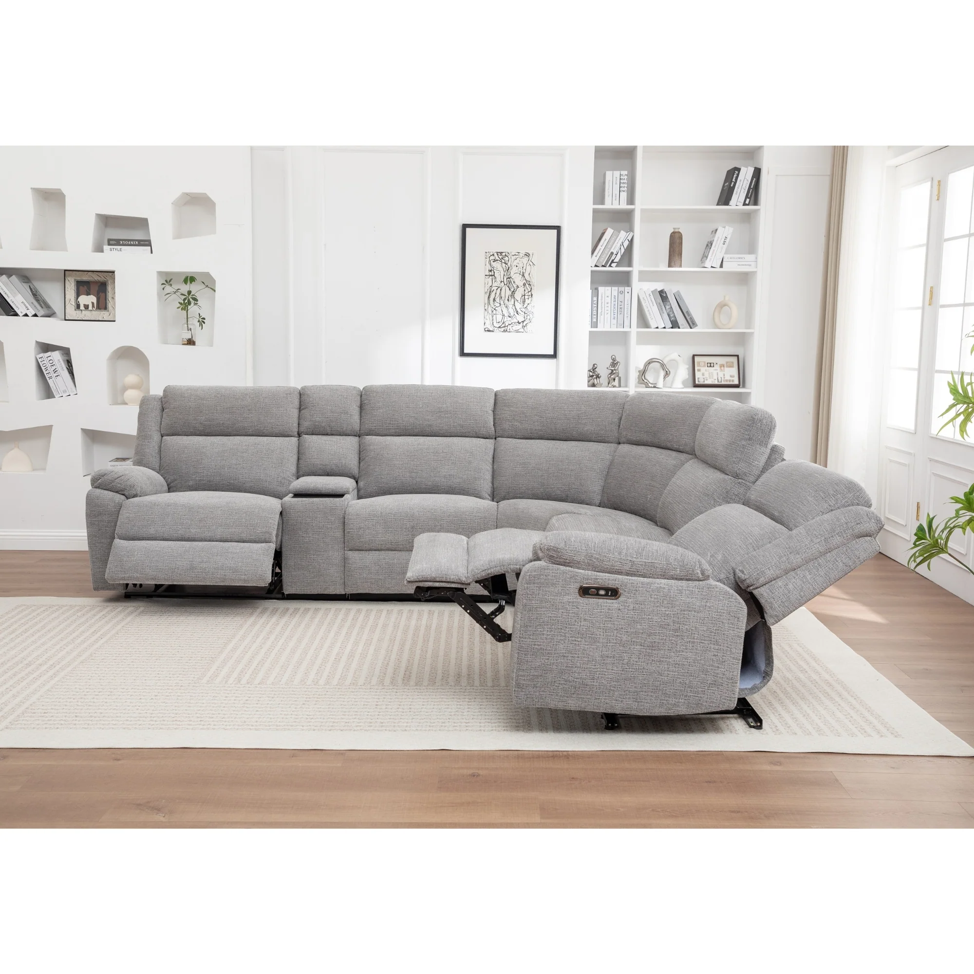 San Fino 4 Seater Modular Corner Electric Recliner Fabric Sofa Lounge Grey - Image 3
