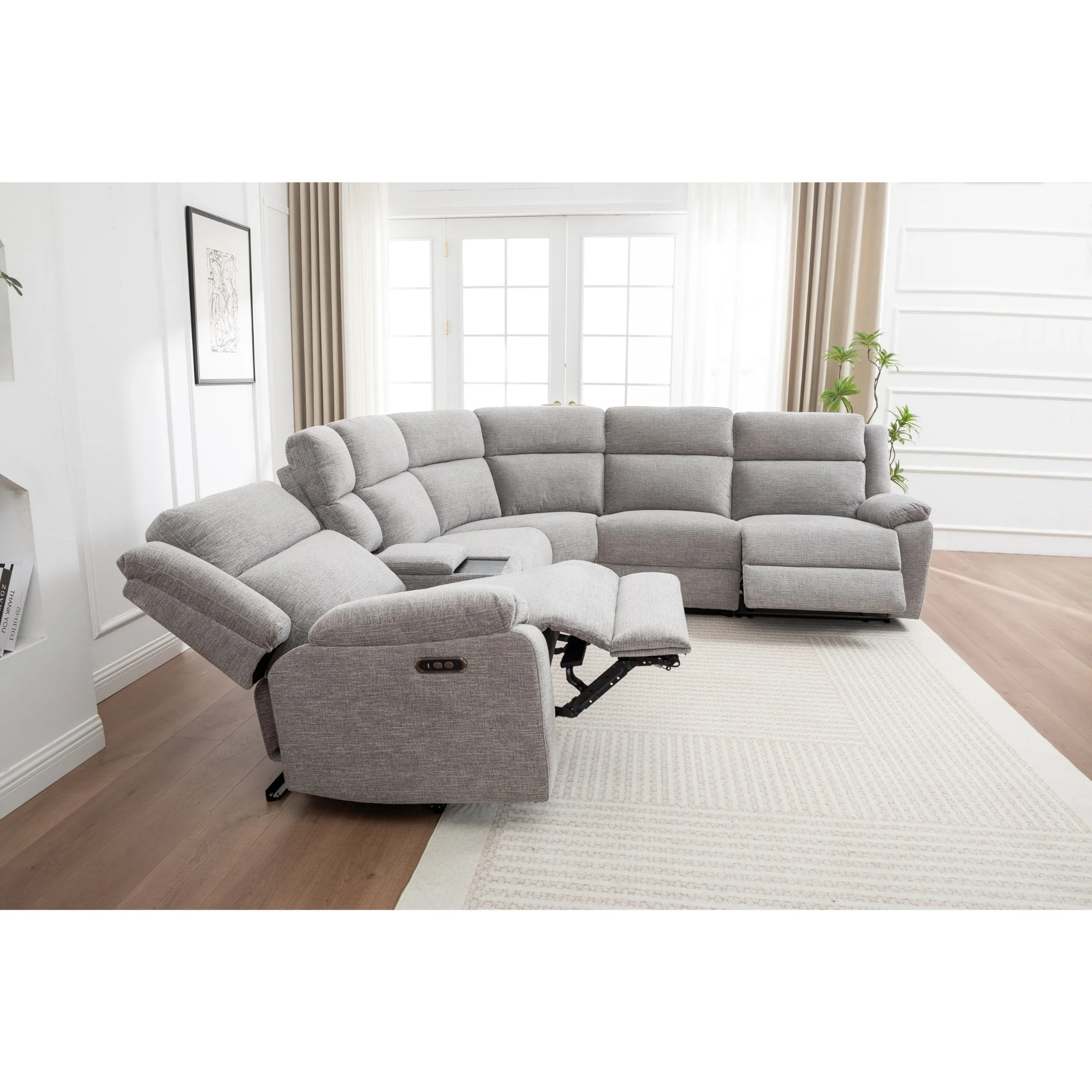 San Fino 4 Seater Modular Corner Electric Recliner Fabric Sofa Lounge Grey - Image 4